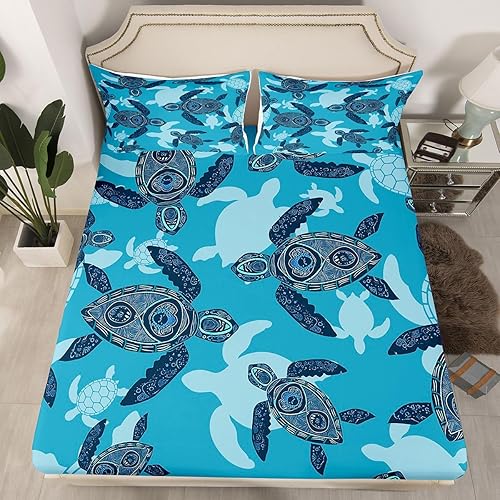 Miniatura 16 de Sábana bajera ajustable de olas oceánicas, tamaño Queen, estilo retro, brújula, velero, juego de ropa de cama náutica para mujeres, hombres y niños,