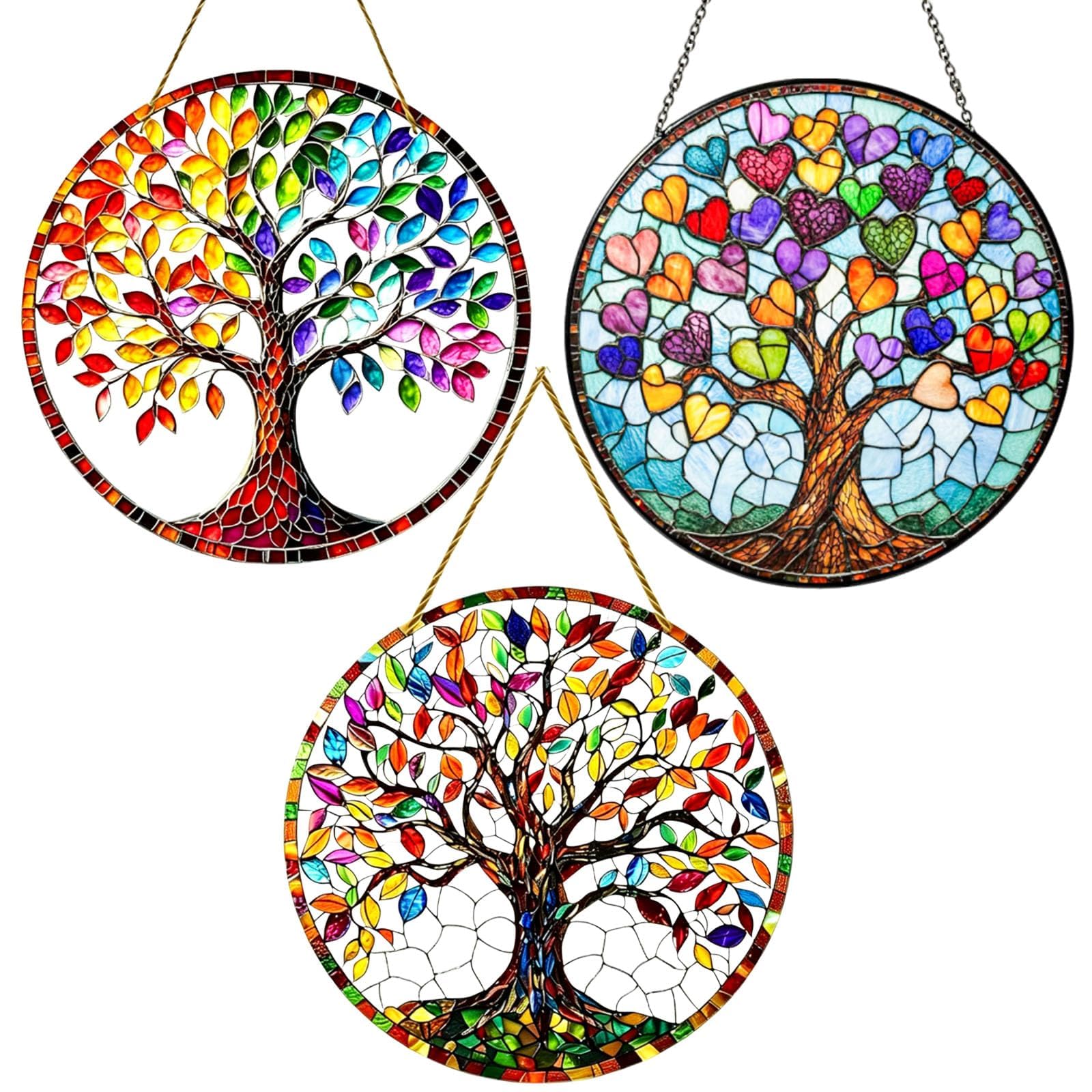 3 Pcs Garden Wall Decorations, Artistic Round Tree Of Life Hanging Decor