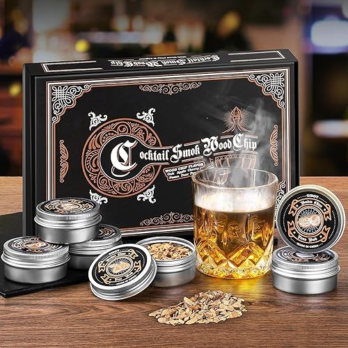 Cocktail Smoker, Whiskey Smoker Kit, 6 Different Natural Flavor Wood Chips for Old Fashioned Bourbon Smoker Kit, Drink Smoker Kit for VodkaGinRum