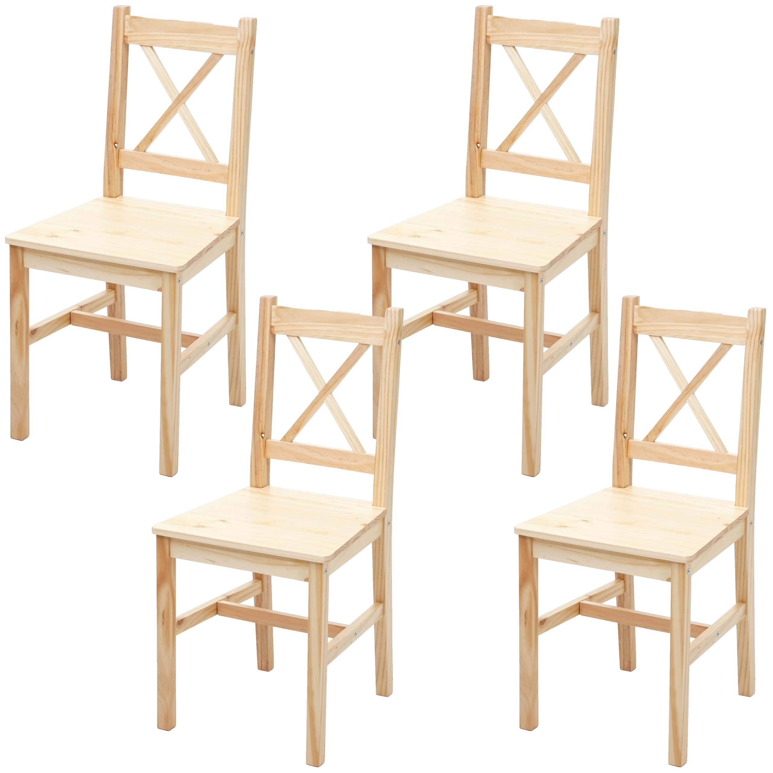 4x chaise de salle à manger HWC-F77 bois massif bois de pin finition lasure