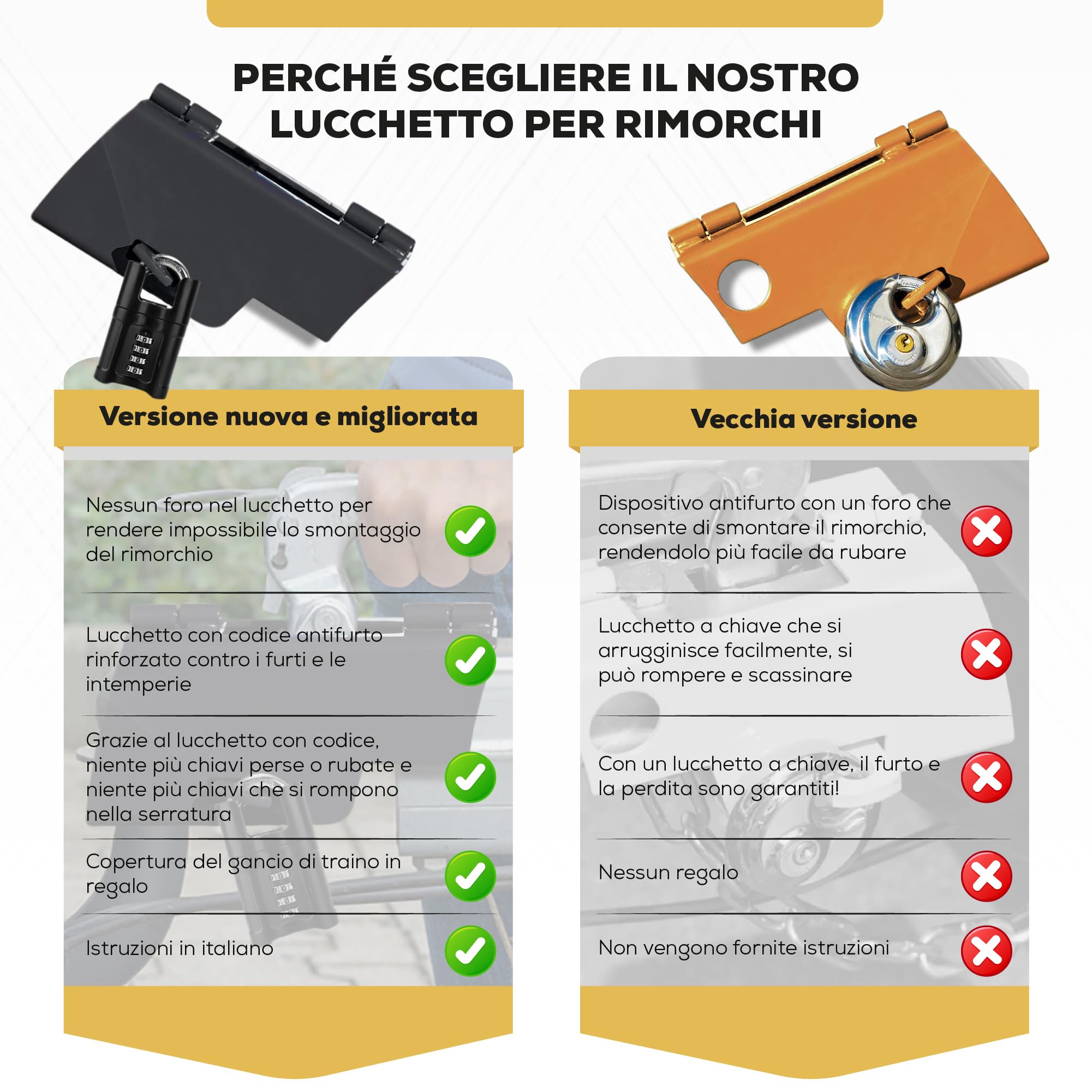 Antifurto Universale Per Rimorchio Robusto - Blocco di Sicurezza Resistente con Copertura a Sfera - Compatibile con Tutti i tipi di Rimorchi