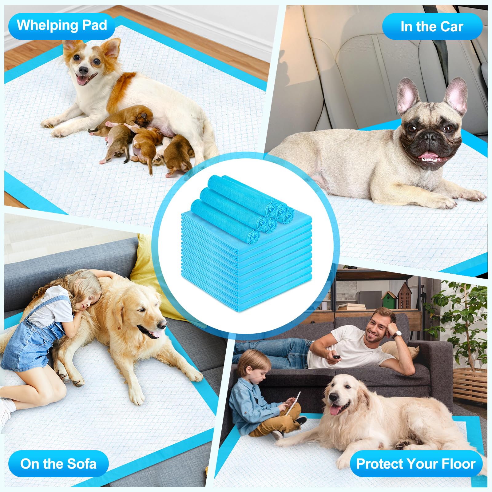 Almohadillas para cachorros de 40 x 40 pulgadas, azul y blanco (40)