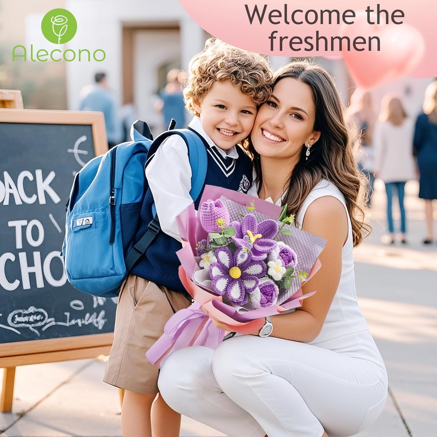 Alecono Crochet Flower Bouquet, Purple Knitted Flowers, Crochet Tulip Galsang Flower for Lover Anniversary Birthday Party Mother's Day Graduation Gifts (Include Card) - Image 9