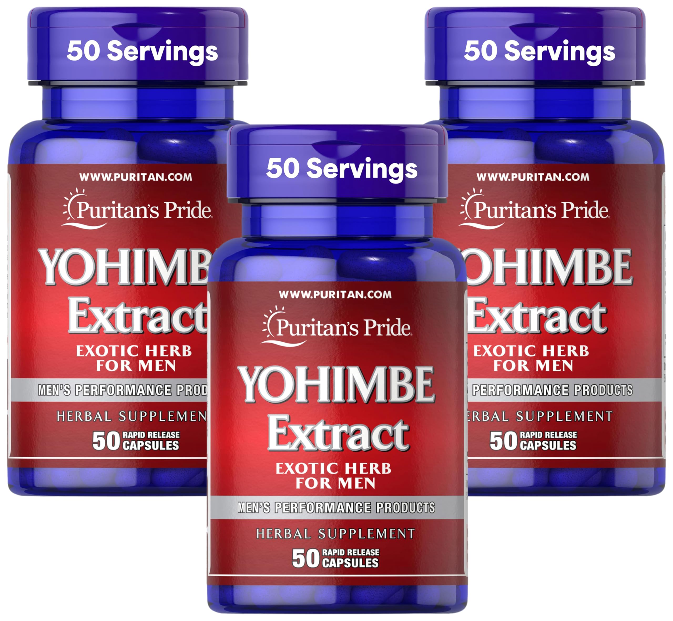 Puritan's Pride Yohimbe 1000 Mg, 50 Count, Vegetable Cellulose, Gelatin (Pack of 3) 50 Count (Pack of 3)
