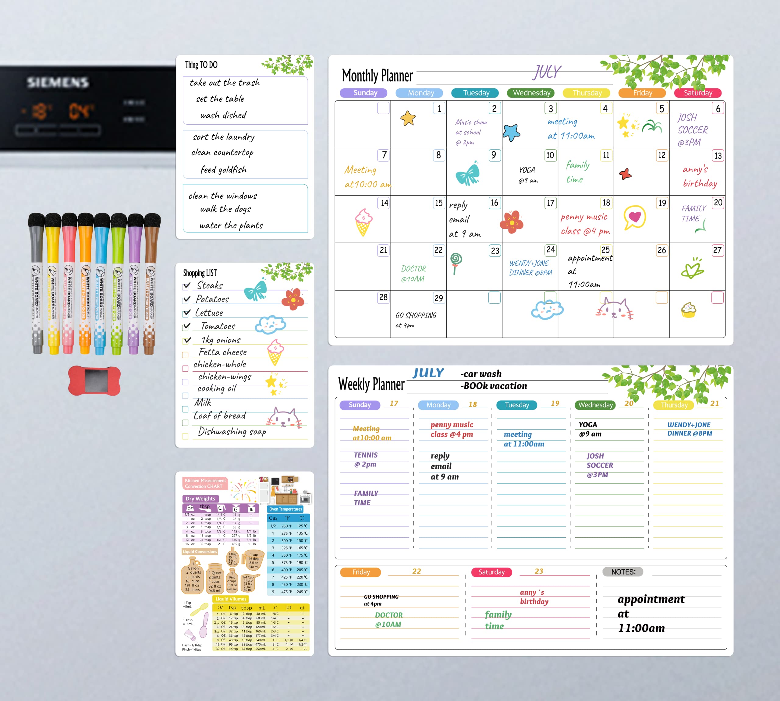 Magnetische kalender whiteboard voor koelkast, droog uitwisbare Magnetische kalender whiteboard voor koelkast, droog uitwisbare