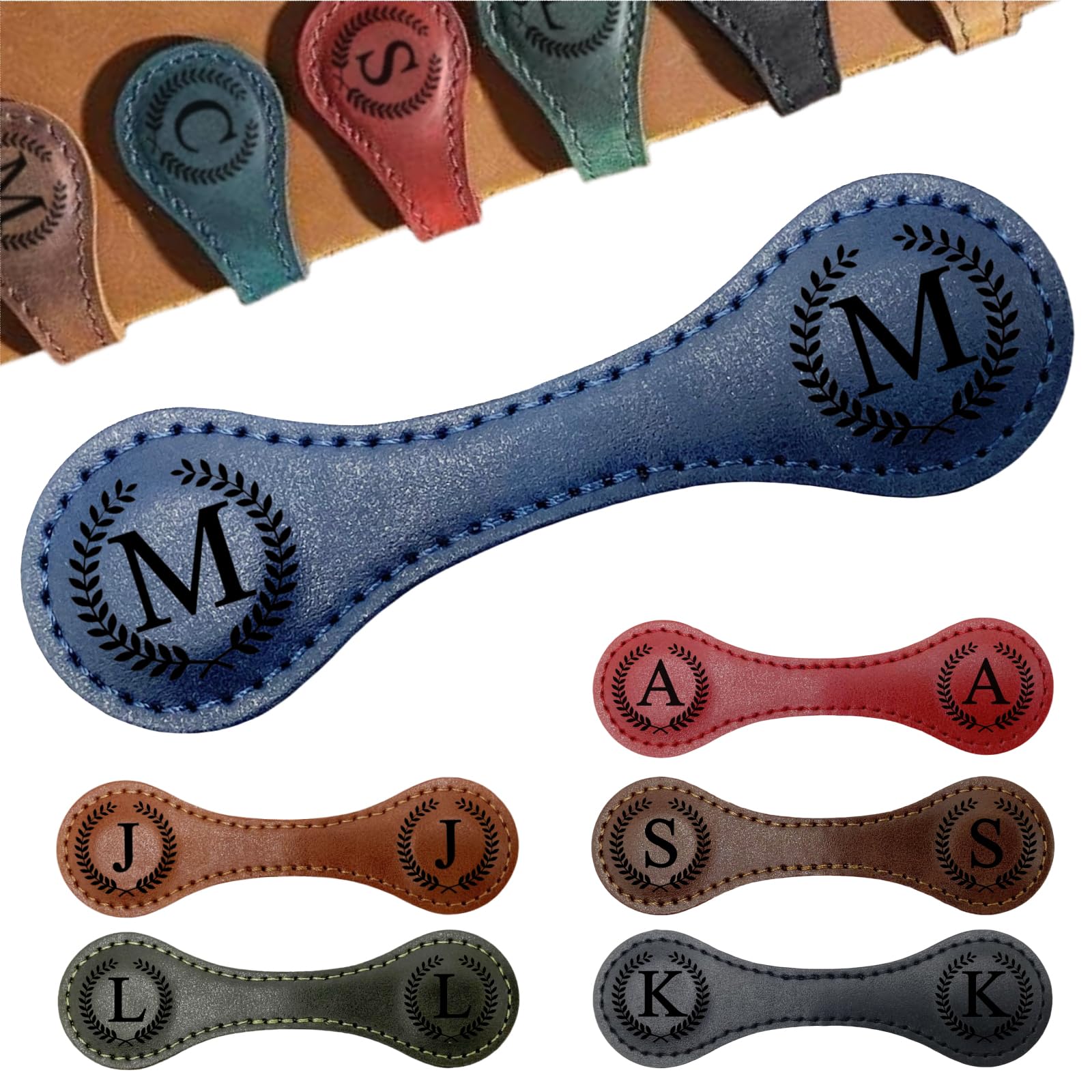 Personalized Magnetic Leather Bookmarks with Initial, 26 Letters Custom Handmade Magnet Book Marks Clips, Gifts for Reading Women, Men, Book Lovers,