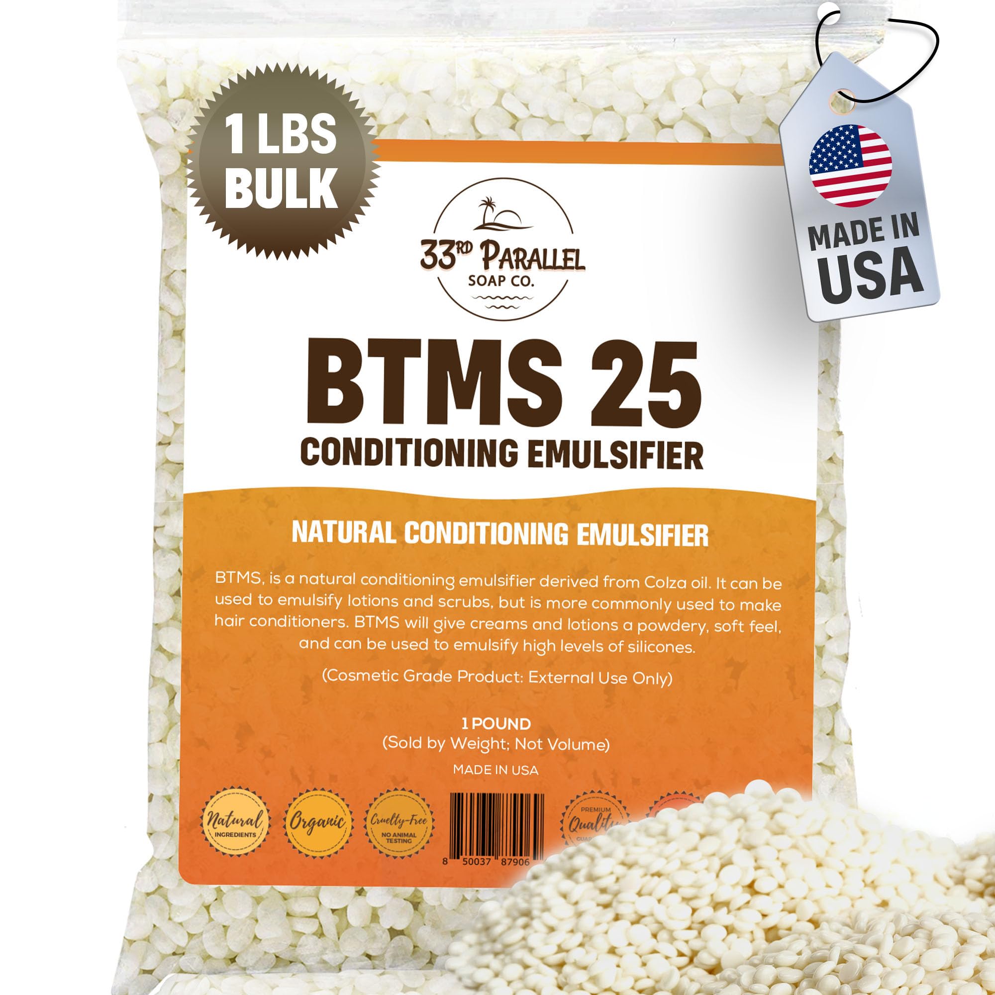 BTMS 25 Conditioning Emulsifier | Sizes 2 OZ to 1 LBS | Behentrimonium Methosulfate Cetearyl Alcohol Emulsifying Conditioner | (1 POUND)