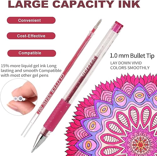 Miniatura 3 de HUJUGAKO Paquete de 48 bolígrafos de gel azules, 24 bolígrafos de gel de colores con 24 repuestos, 40% más de tinta para escribir suavemente para