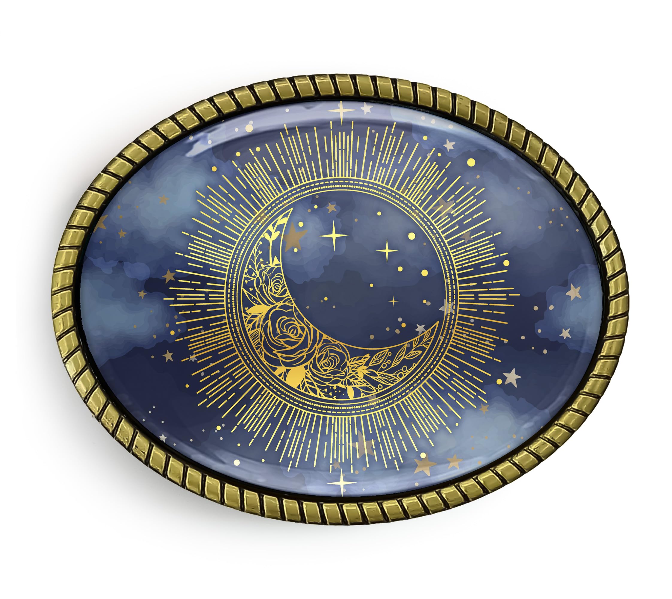 Starry Sky Belt Buckle - Celestial Sun & Moon Handmade Artisan Buckle (Antique Gold)