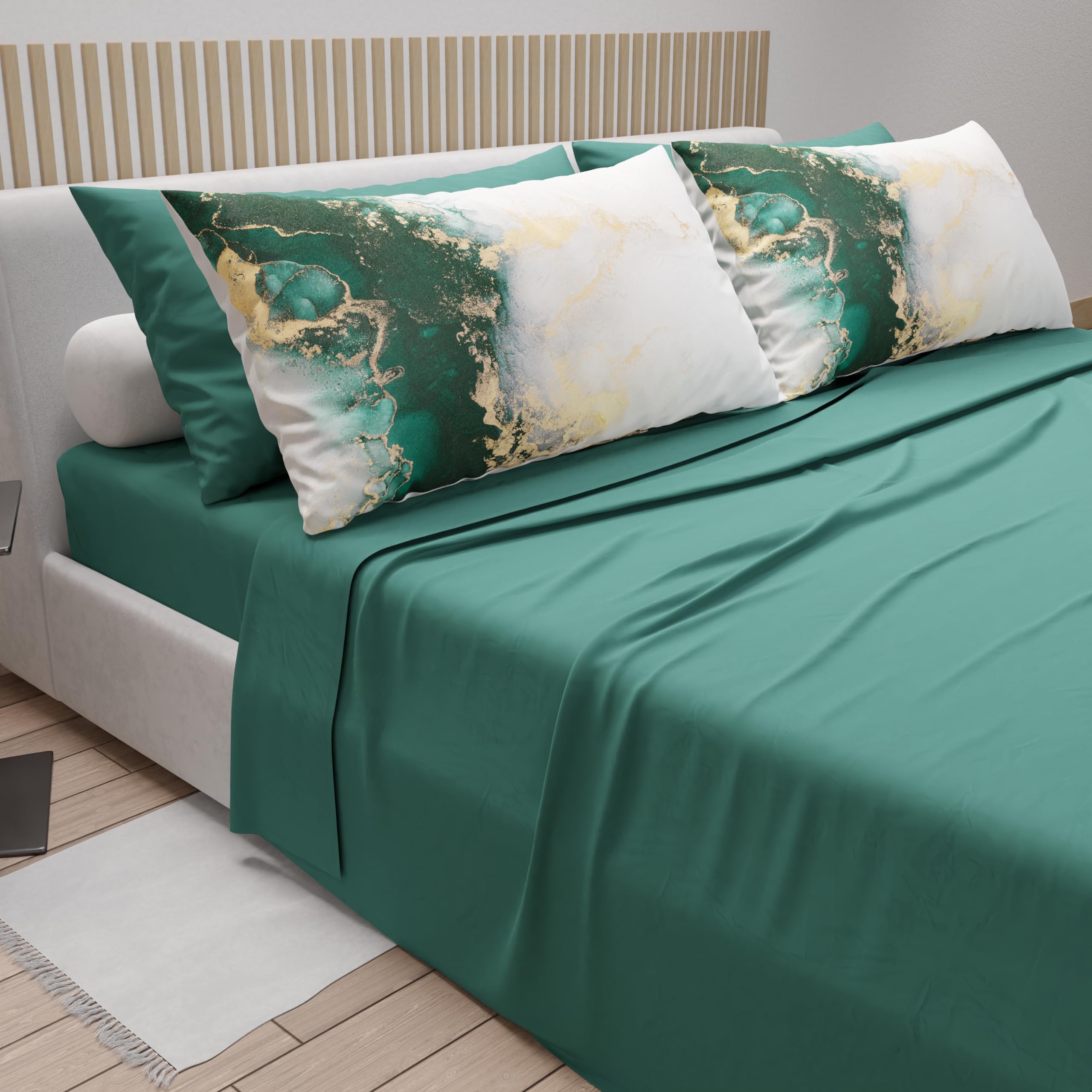 PETTI Artigiani Italiani - Cotton Sheets with Pillowcases in Digital Print, Pizza and a Half Bed Set, Teal Blue, 100% Made in Italy - Image 2