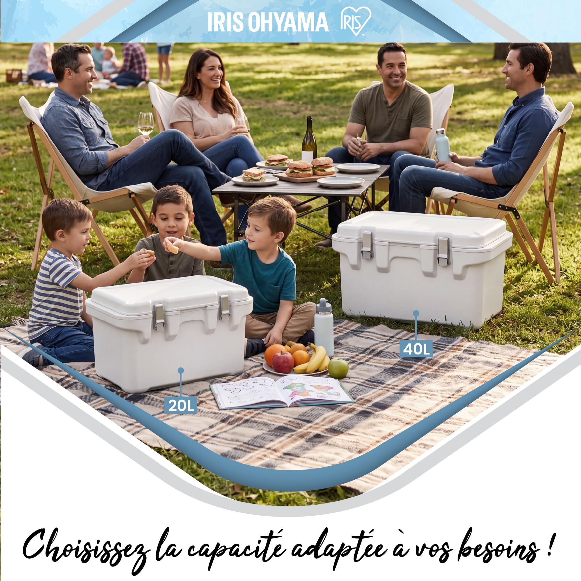 Iris Ohyama, Glacière Rigide 40L, Robuste & Performante avec Double Paroi, Joint Hermétique, Fermetures Métalliques, Sangle de Maintien, pour Camping, Plage, Blanc, ICB-11