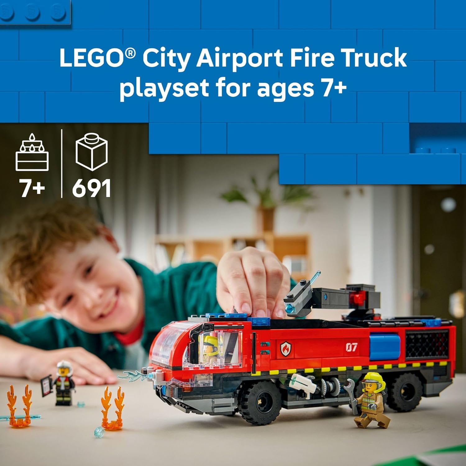 LEGO City Airport Fire Truck Kids Building Toy - Pretend Play Emergency Vehicle for Boys & Girls, Ages 7+ - Fire Engine Toy W/ 4 Firefighter Minifigures - Gift Idea for Birthdays - 60499 - Image 2