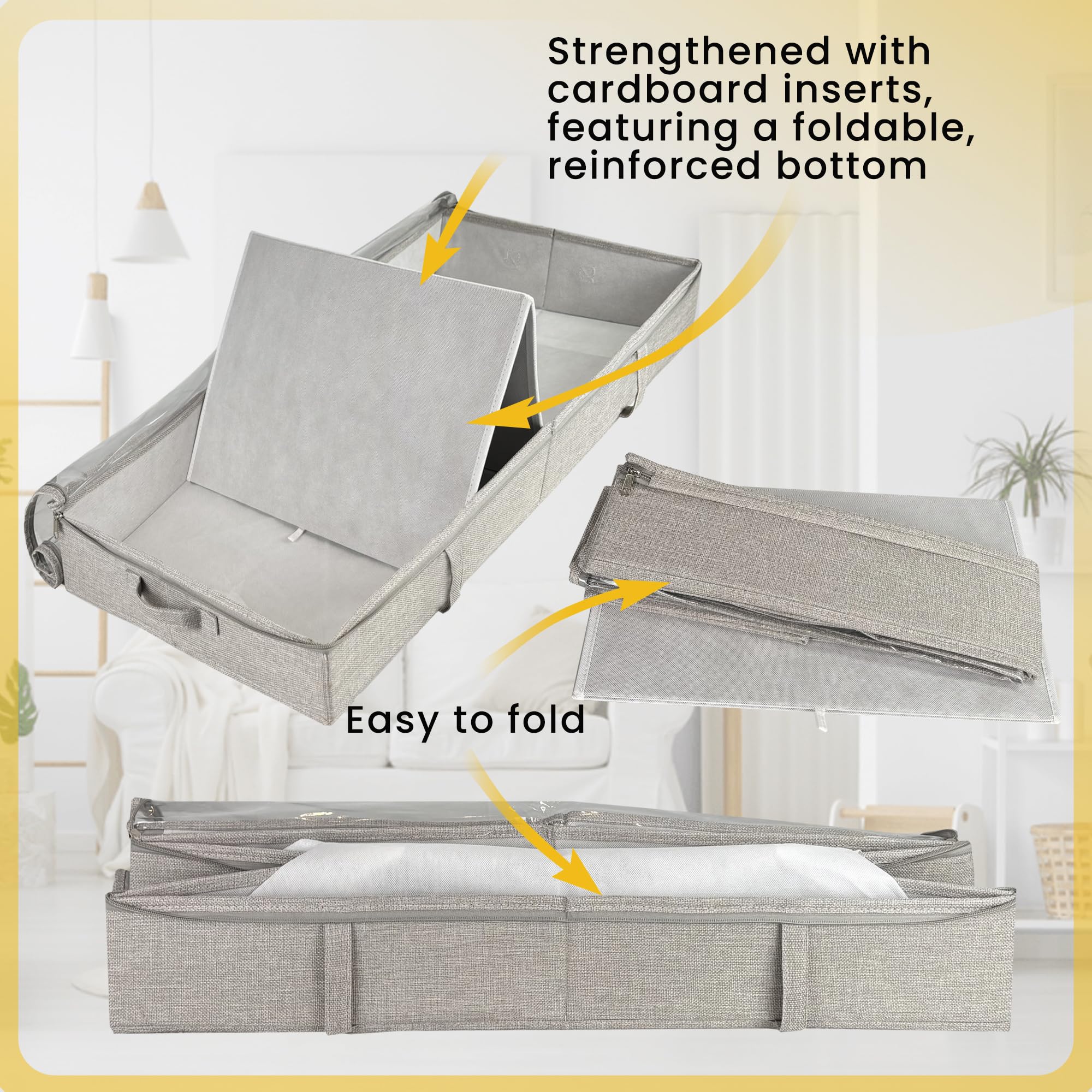 Unterbett-Aufbewahrungsbehälter, niedriges Profil, 12,7 cm hoch, 85,9 x 45 x 13 cm, stabiler Unterbett-Schuh-Organizer, faltbar, Stoff unter dem Bett, 2 Stück, Hellgrau und Weiß