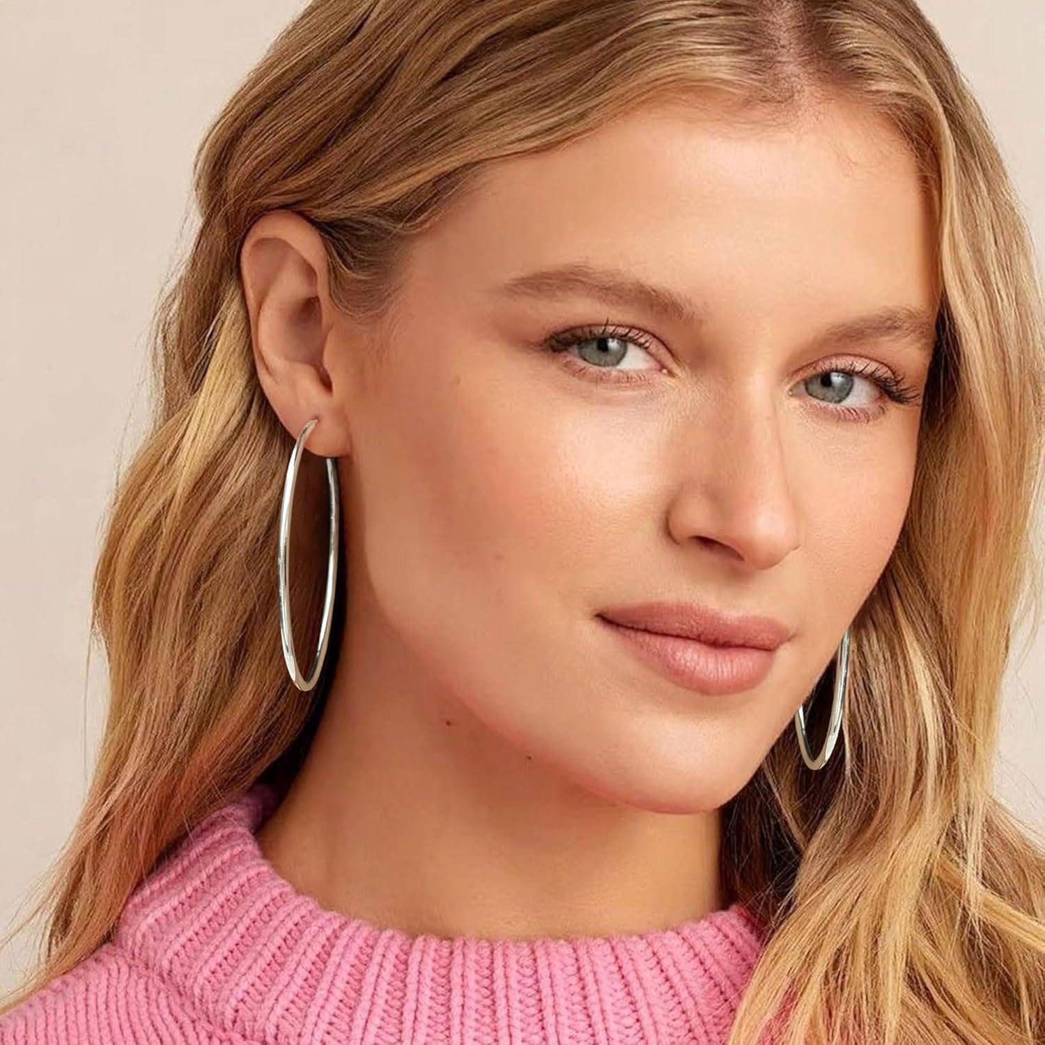 OOOPEL 925 Sterling Silver Earrings Thin Endless Hoop Earring Lightweight Hypoallergenic Big Hoops Earring for Women Large Silver Hoop Earrings 30/40/50/60/70mm - Image 6