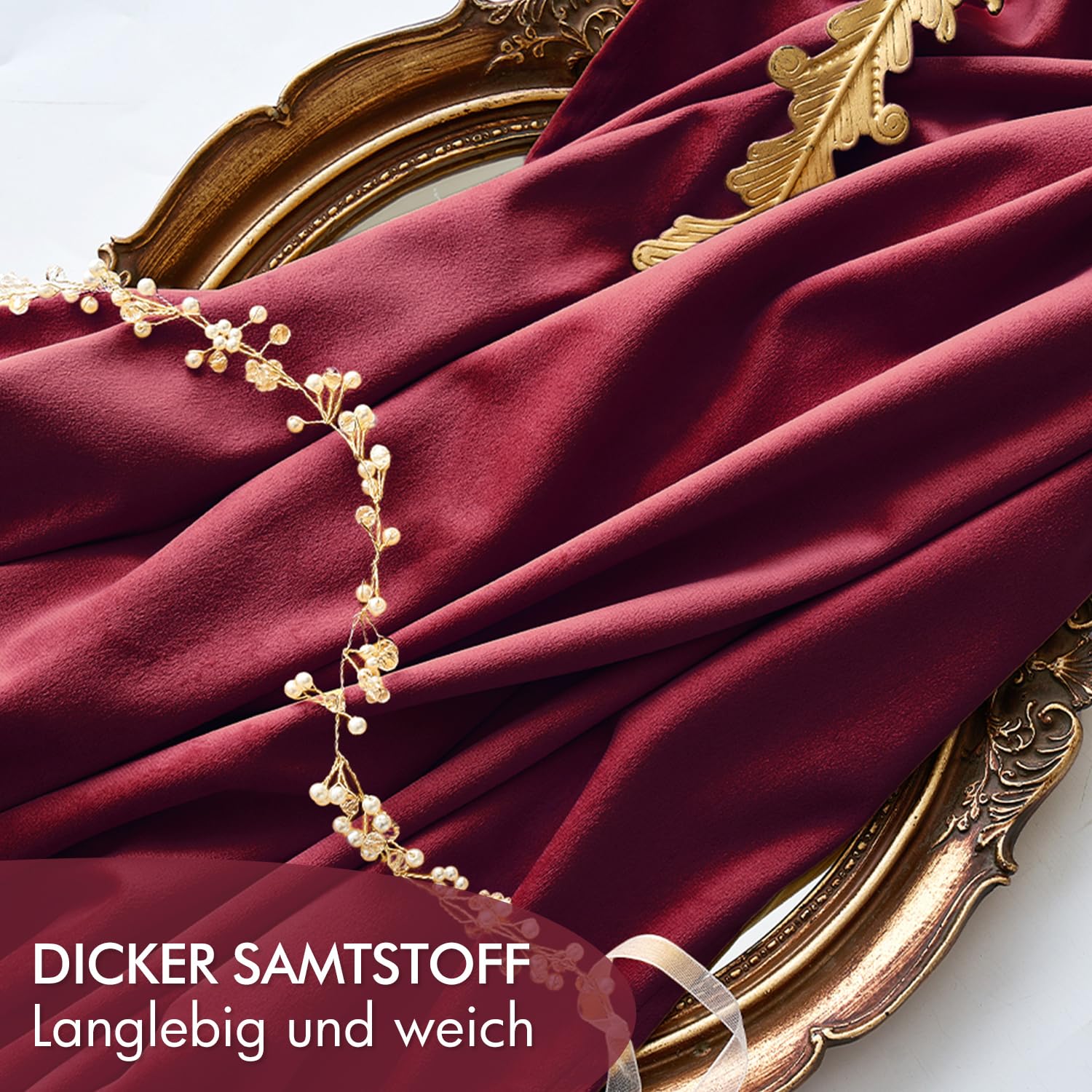 MIULEE Samtvorhang mit Kräuselband 2er Set 140X260 cm, Schöne Dicke und Schwere Wohnzimmer Schlafzimmer Deko Blickdichte Vorhänge, Weinrot Samt Gardinen Verdunkelung Thermovorhang Samt kräuselband