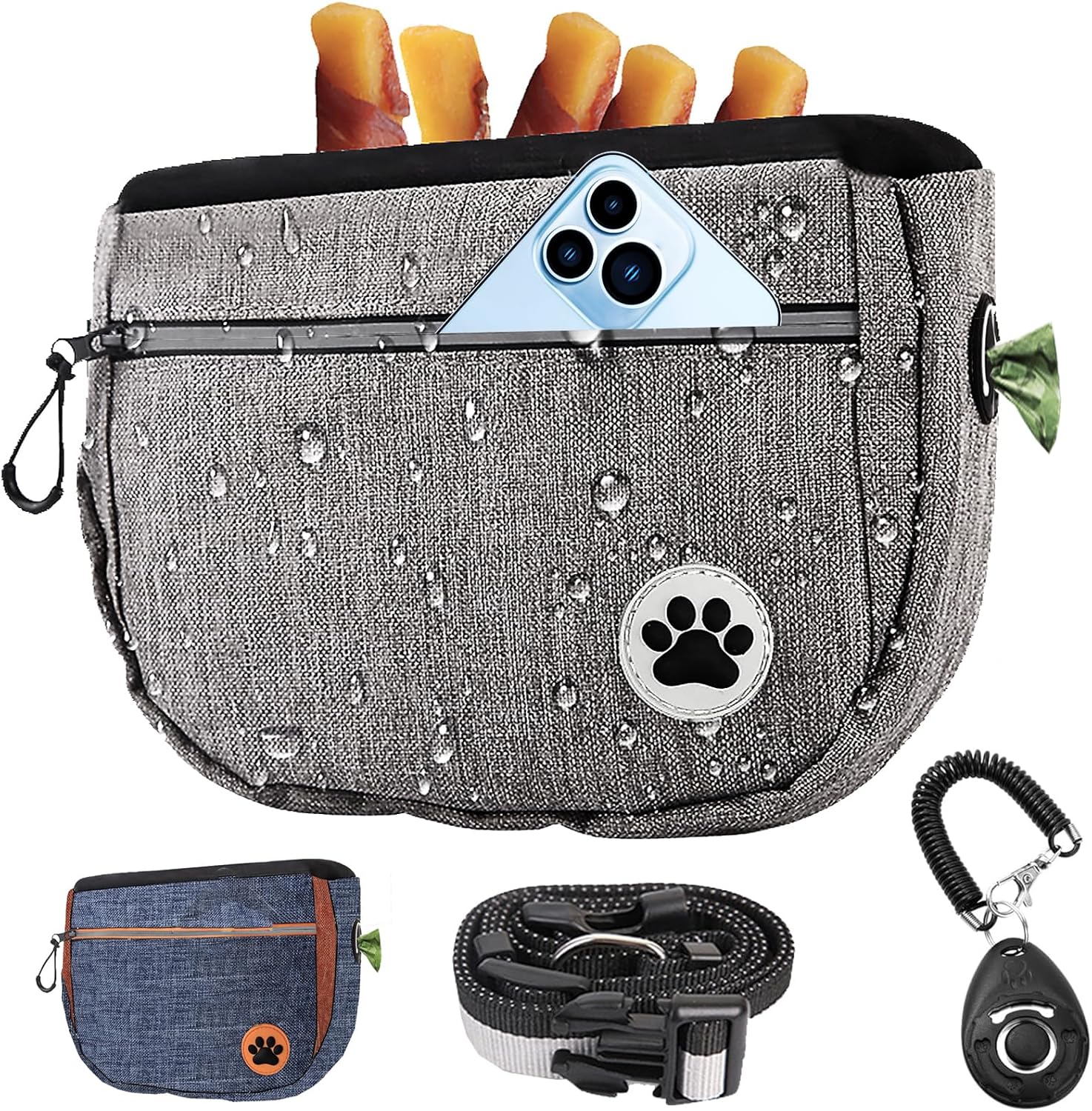 Large 6 Cup Dog Treat Pouch with Clicker,Treat Pouches for Pet Training,Crossover Self-Closing Bag,Built-in Poop Bag Dispenser, 46“ Free hands Waist Belt for Walks/oxford Fabric/double pocket(Grey) Large 6 Cup Dog Treat Pouch with Clicker,Treat Pouches for Pet Training,Crossover Self-Closing Bag,Built-in Poop Bag Dispenser, 46“ Free hands Waist Belt for Walks/oxford Fabric/double pocket(Grey)