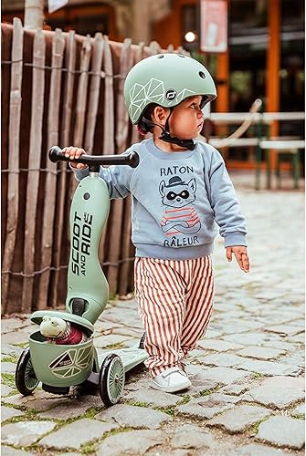 Miniatura 5 de Scoot & Ride Scooter 2 en 1 para niños con cesta, de 1 a 5 años, estilo de vida Highwaykick 1, líneas verdes