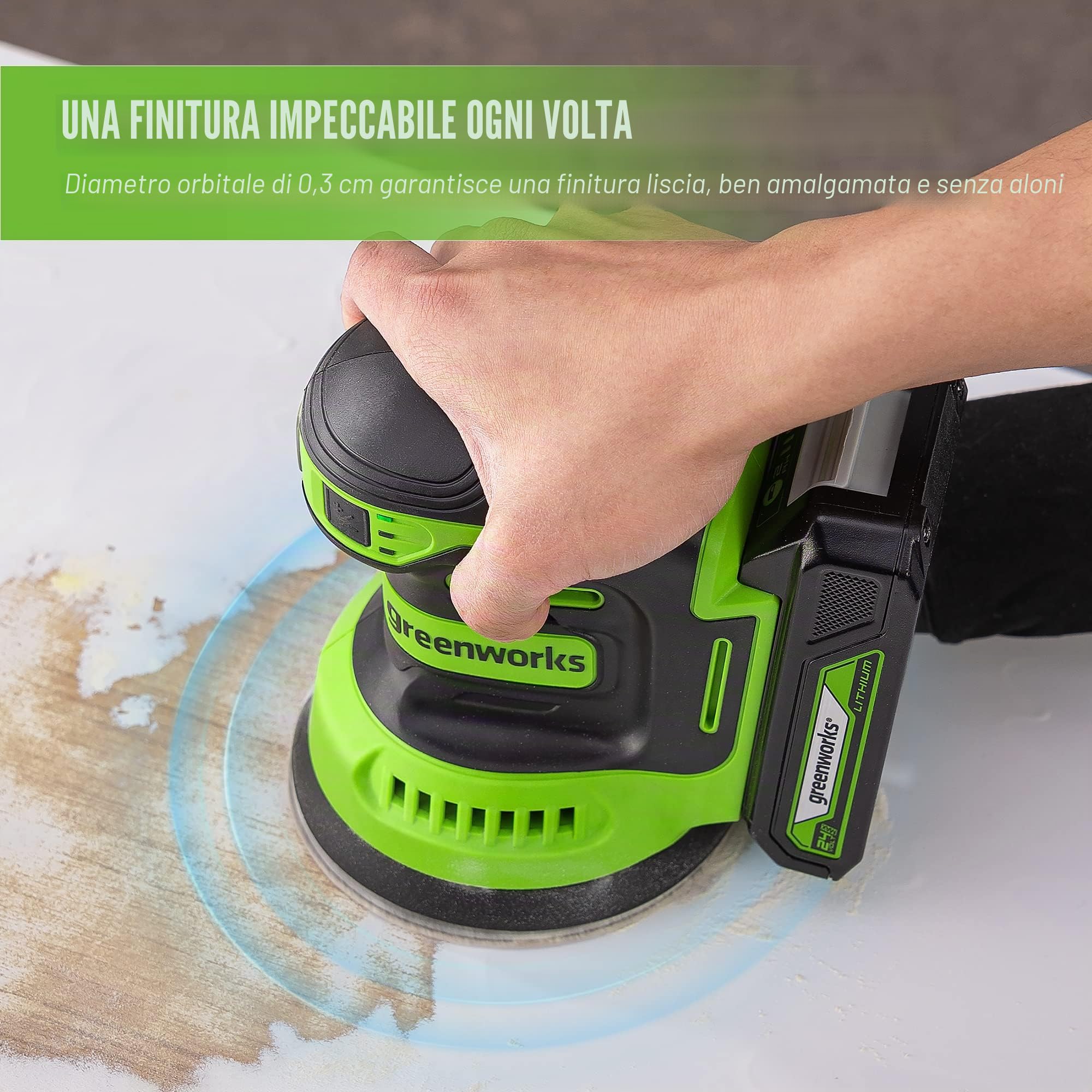 Greenworks 24V Orbital Sander Kit, 5" Random Sander Variable Speed, Tool Only
