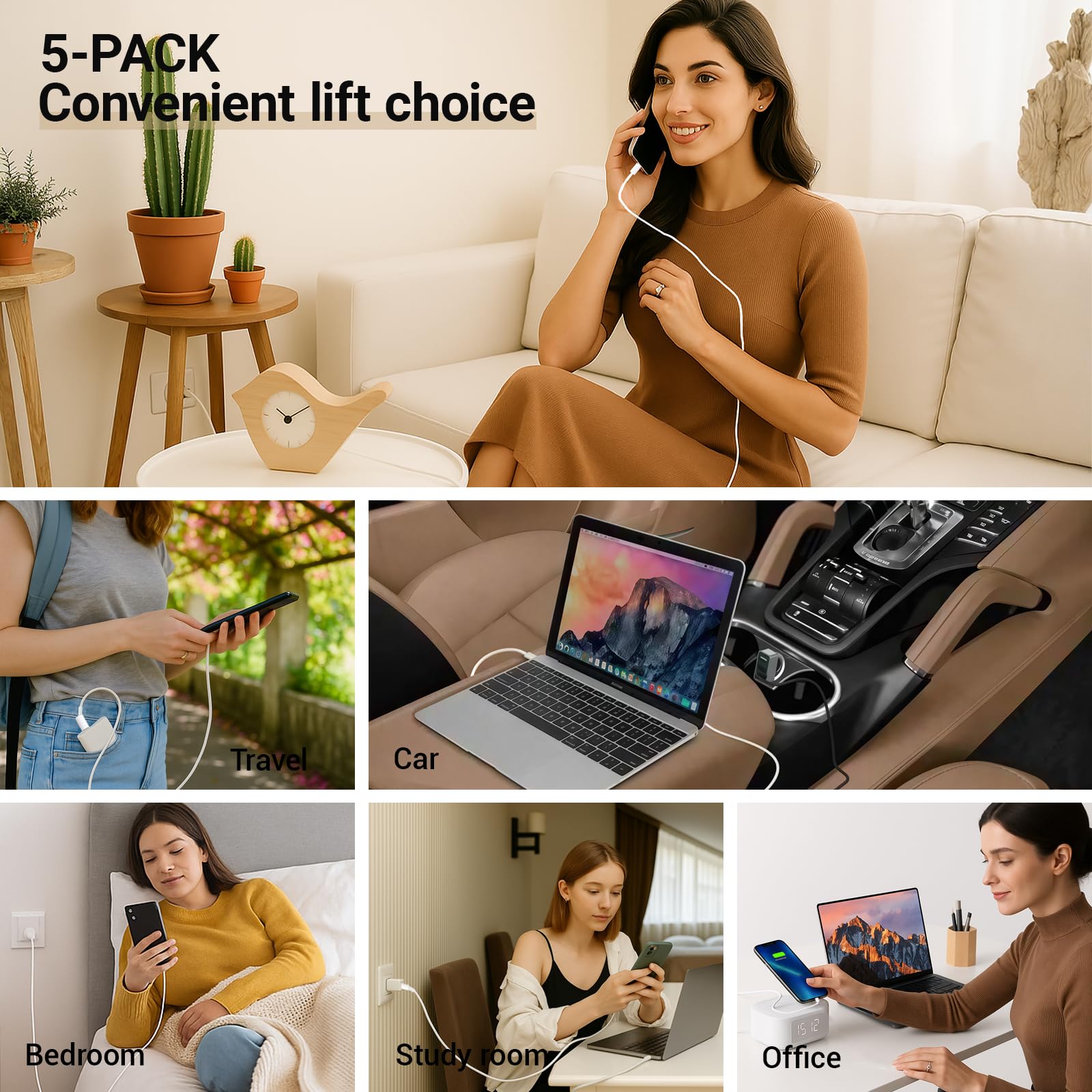 Confezione da 5 cavi da USB C a Lightning (certificato Apple MFi), caricabatterie rapido per iPhone, ricarica di tipo C, compatibile con iPhone 14, 13, 12, 11, Pro Max, X, XS, XR 8, 7, 6s Plus, SE
