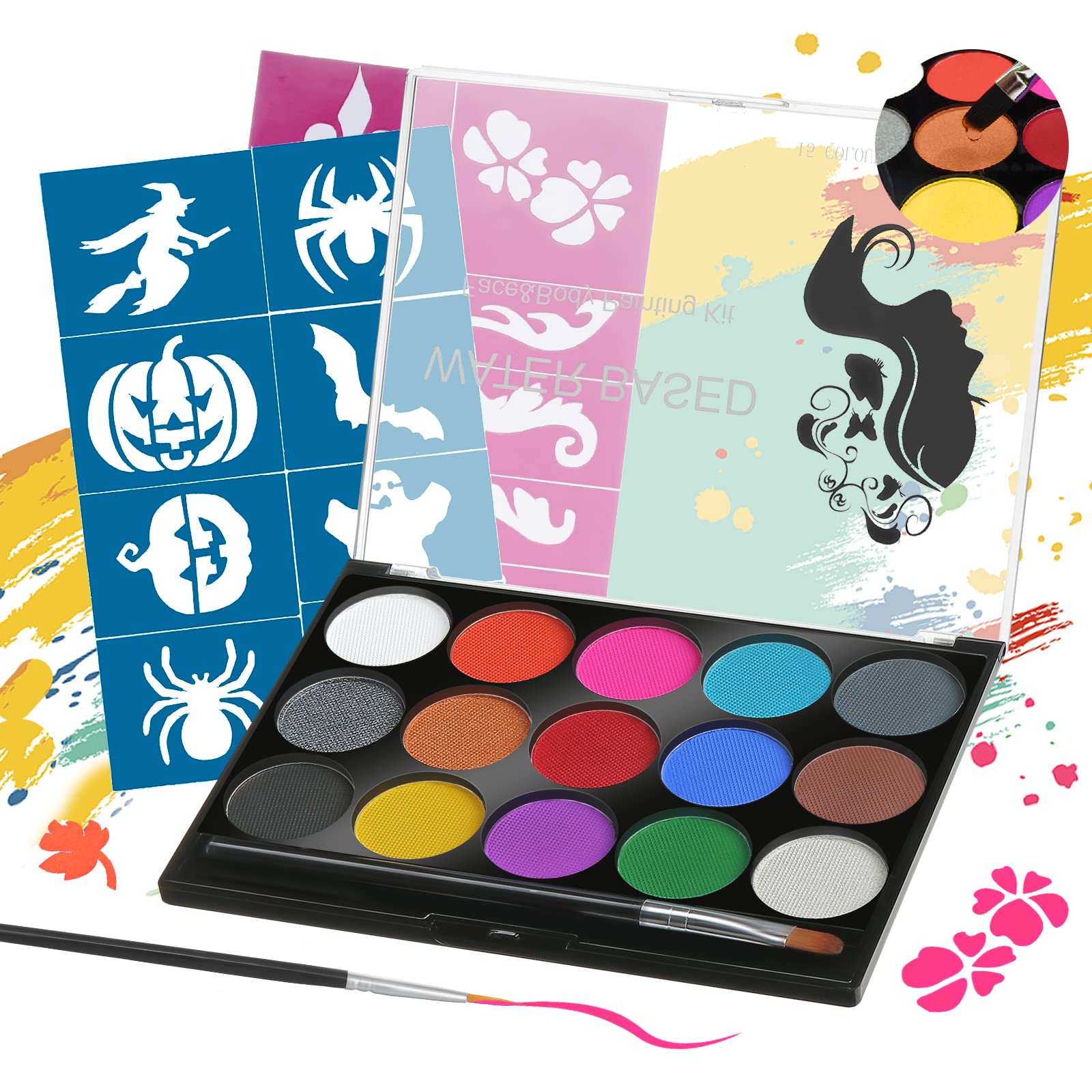 Janolia Kit de Peinture pour le Visage, 15 Couleurs Peinture de Tatouage pour le Visage et le Corps, Convient pour les Festivals