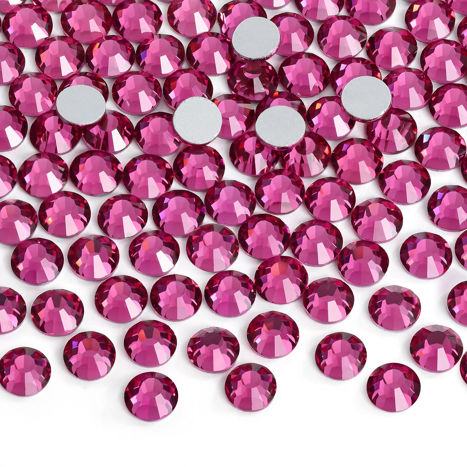 Jollin Glue Fix Crystal Flatback Rhinestones Glass Diamantes Gems for Crafting Nail Art Crafts Decorations Clothes Shoes 6.4mm (ss30 288pcs, Fuchsia)