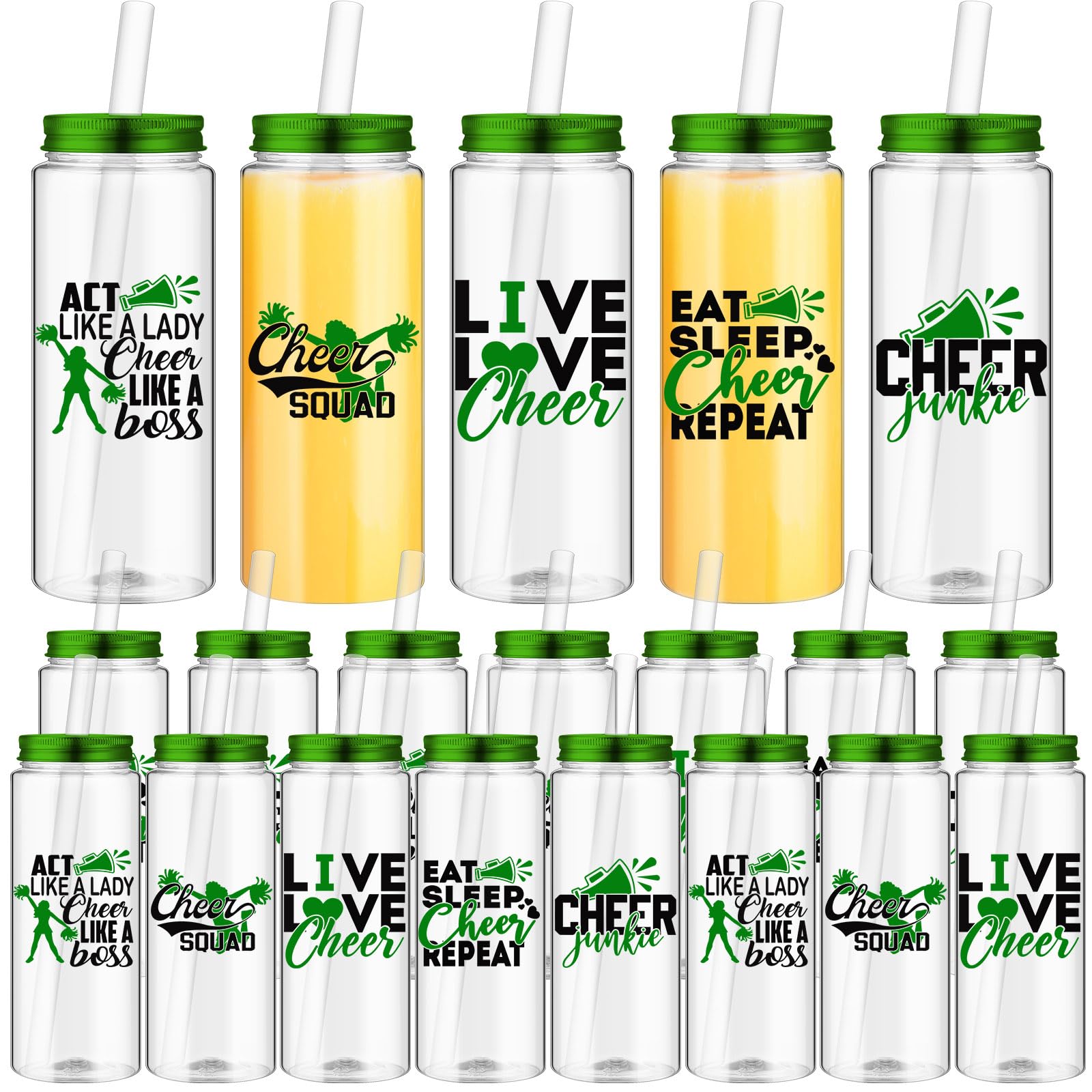 Tiangrid 20 Pack Cheerleader Gift Bulk for Team Cheer Cups 14 oz Tumblers with Lid and Straw Clear Reusable Cup for Cheerleaders Sport Party Favor