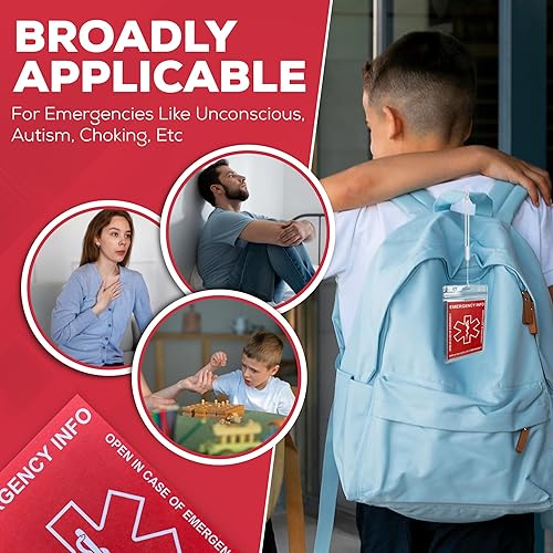 Miniatura 4 de Tarjeta de contacto de emergencia, paquete de 12 con 10 fundas para tarjetas, tarjeta de identificación infantil para asiento de automóvil,