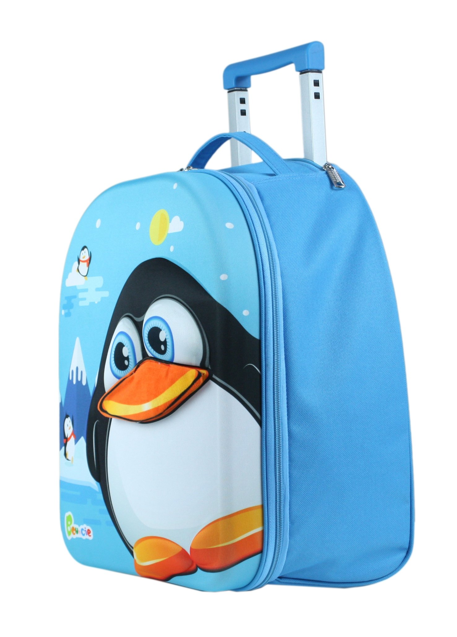 Bayer Chic 2000 - Bouncie Kinder-Trolley mit 3D-Pinguin-Motiv, Kinderkoffer, Kindergepäck, blau