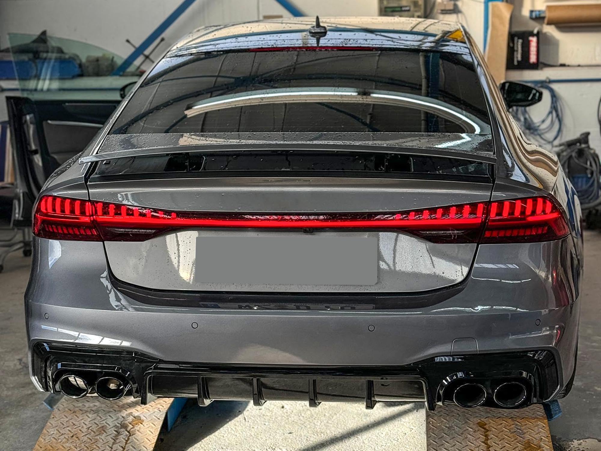 Schwarz Diffusor + Auspuffblenden Heckdiffusor Heckstoßstange für Audi A7 S7 C8 4K Sportback S Line ab 2018 2019 2020 2021