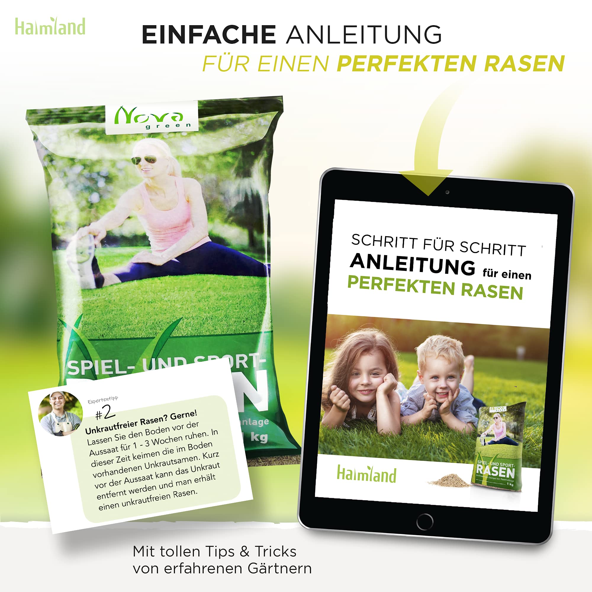 Premium Rasensamen schnellkeimend 10kg = 400m² | Sommer Sport und Spiel Rasen - SEHR GUT getestet - Grassamen trockenresistent | Ideal für Rasensaat und Nachsaat