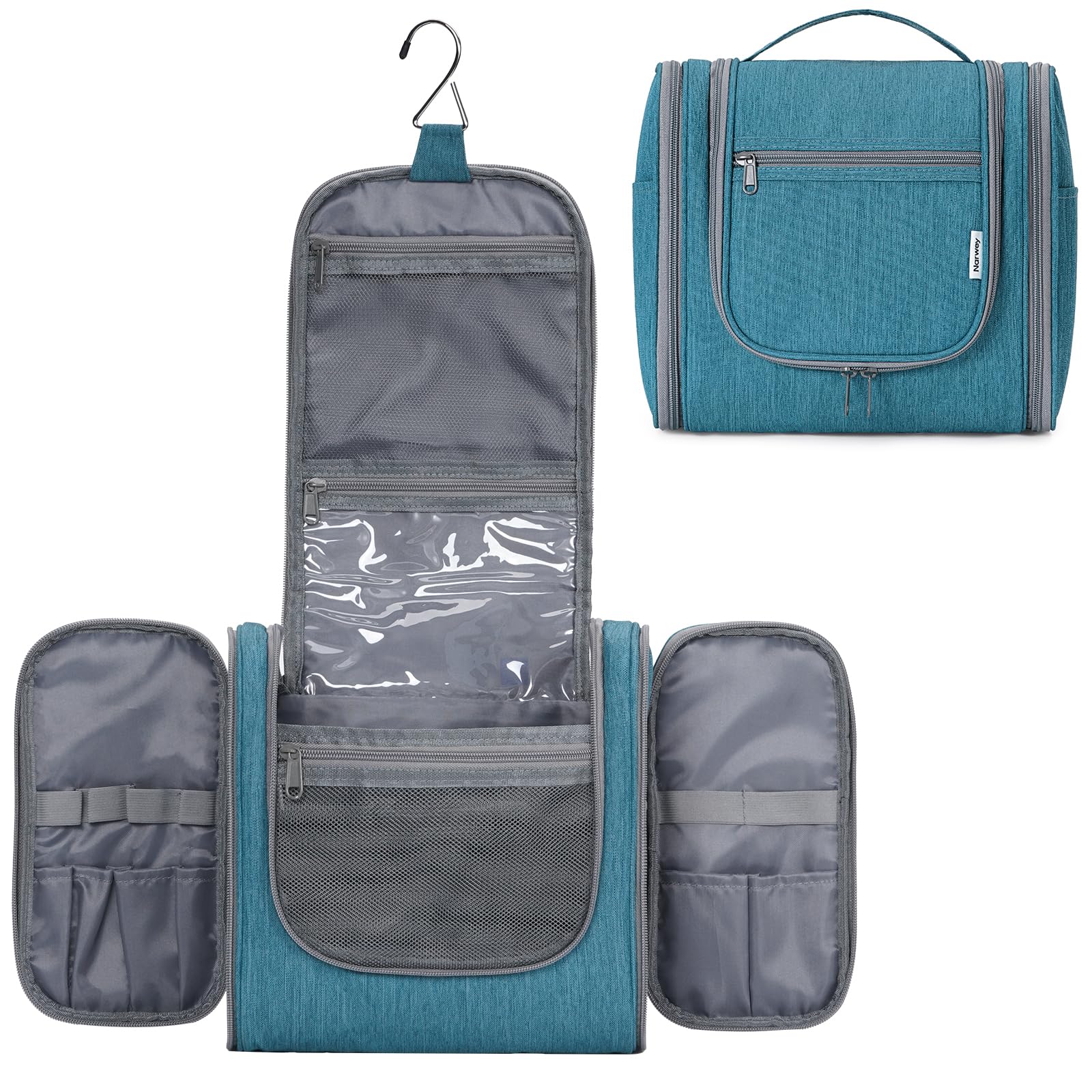 Narwey Hanging Toiletry Bag for Women Travel Makeup Bag Organizer Toiletries Bag Men for Cosmetics Essentials Accessories (Large, Teal)