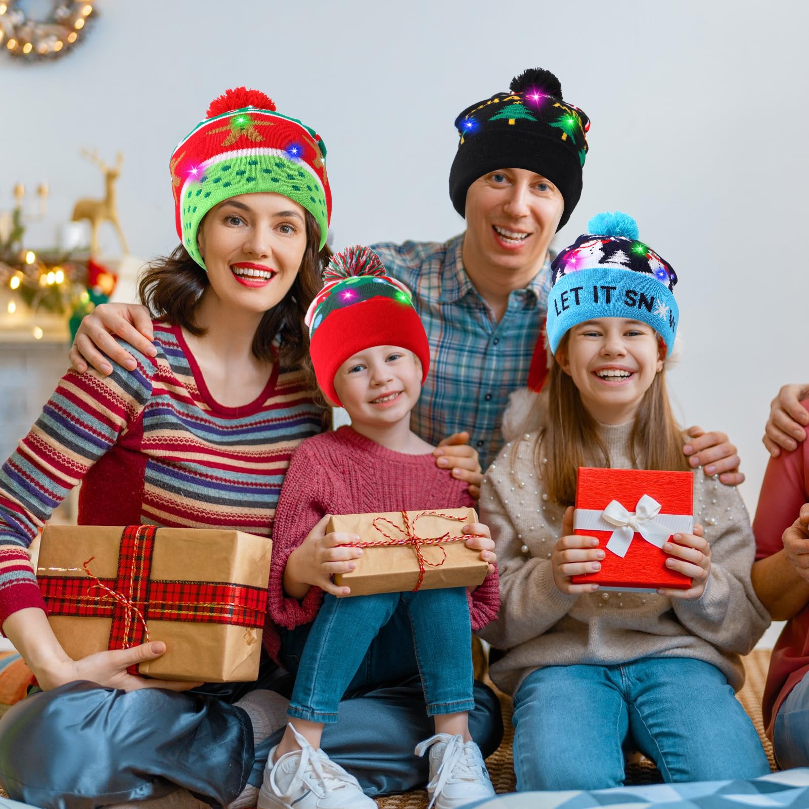 Lot de 6 chapeaux de Noël lumineux lumineux à LED pour femmes et hommes adultes non sexes hiver moche pull