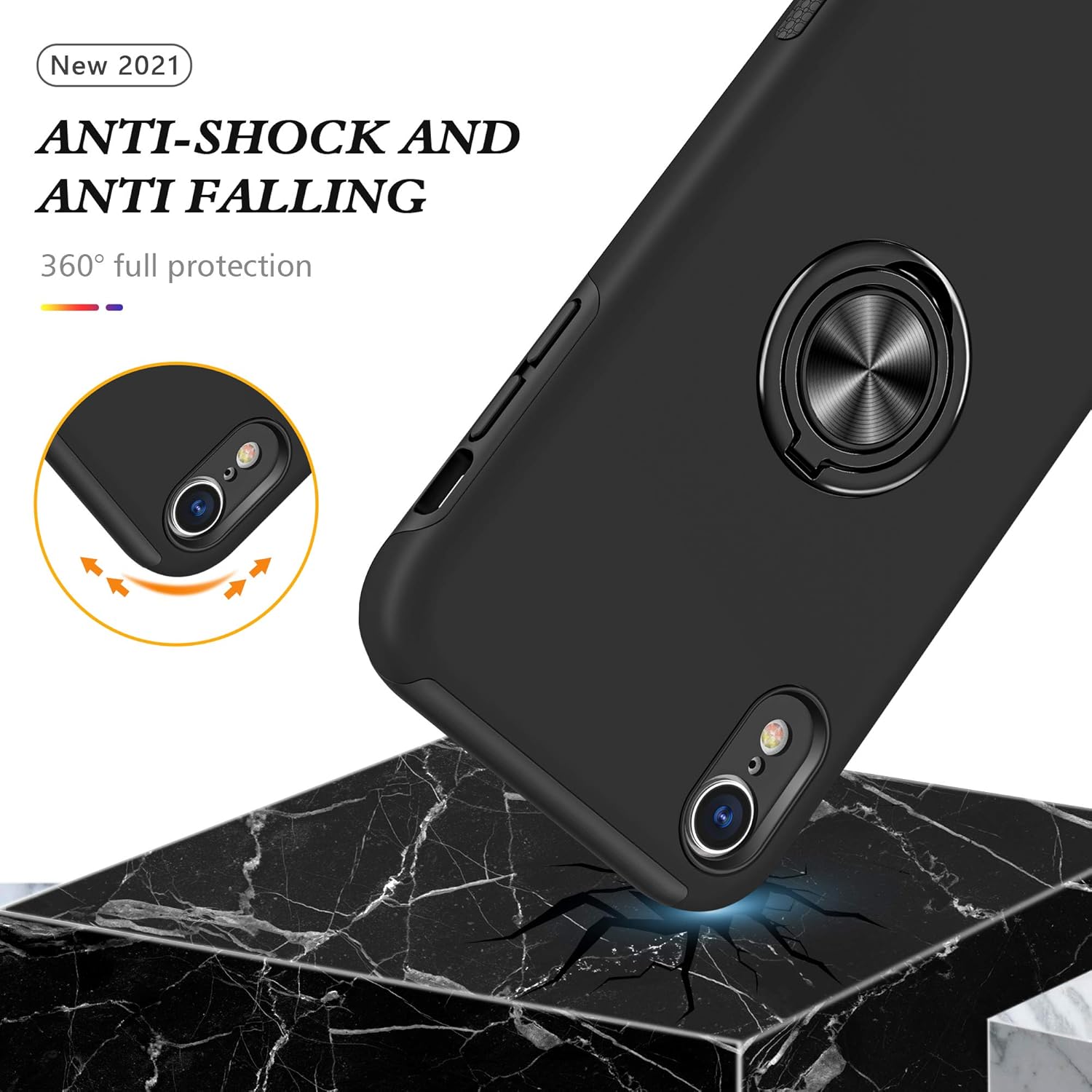 Compatible for iPhone XR Case with Tempered Glass Screen Protector for Men, 2 in 1 Protective Lightweight Phone Case with Invisible Magnetic Ring Kickstand,Black - Image 8