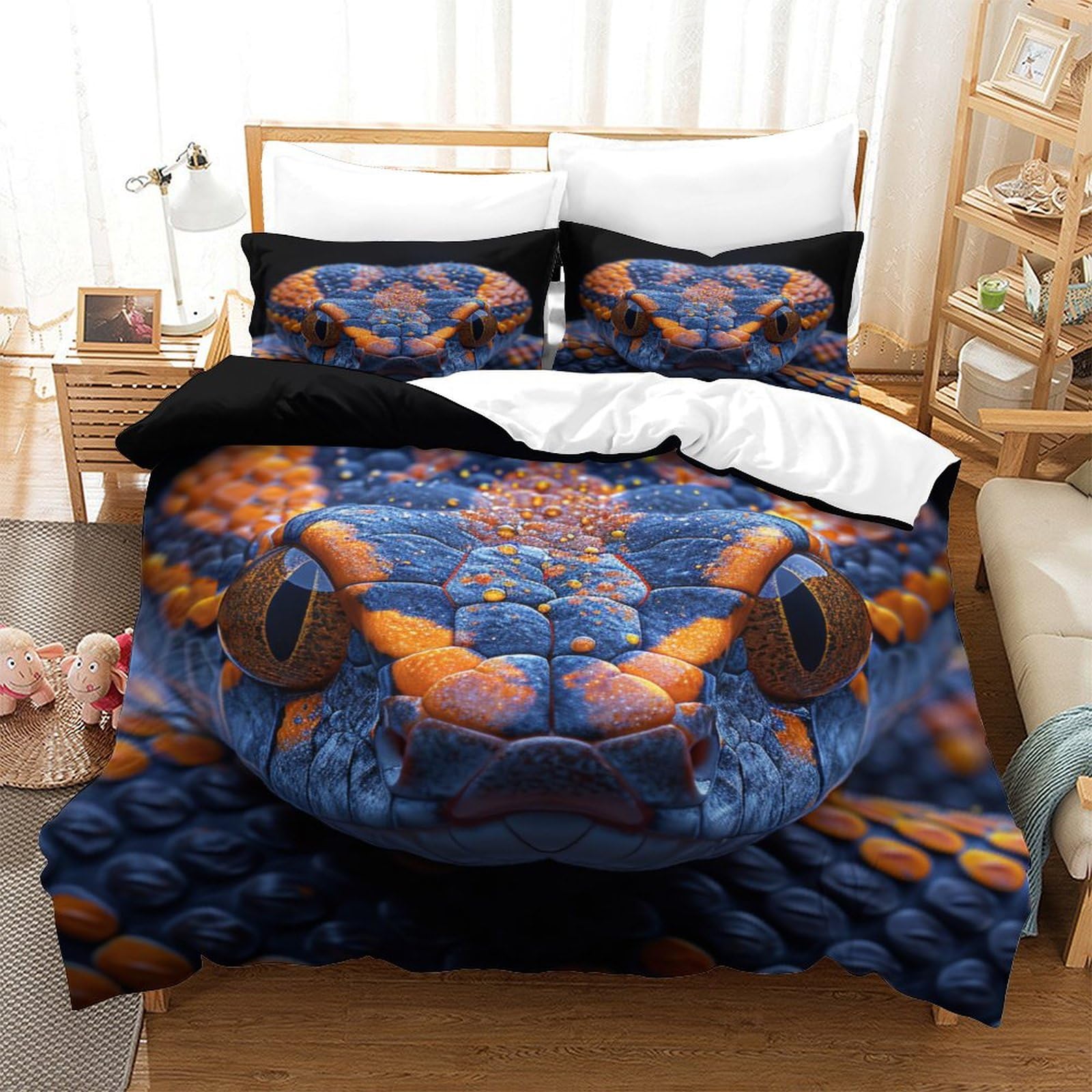P1S9U7W5Y Colorful Snake 3D Printed Microfiber Duvet Cover Set 3pcs Animal Bedding Set Single（140x200cm）