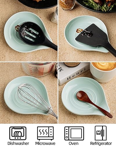 Miniatura 2 de Soporte para cuchara grande de cerámica, 6.2 x 5.2 pulgadas, resistente al calor, antiadherente, para estufa, acabado brillante, apto para