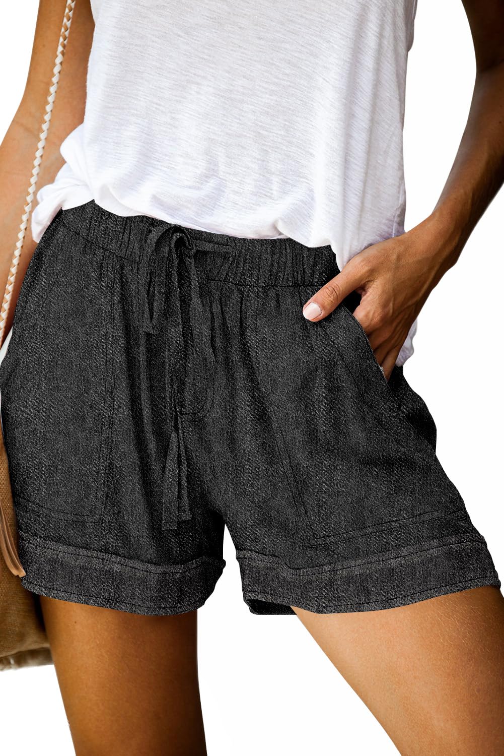 KISSMODA Womens Summer Shorts Leopard/Camo/Solid/Floral Print Elastic Waist Pocketed Casual Pants