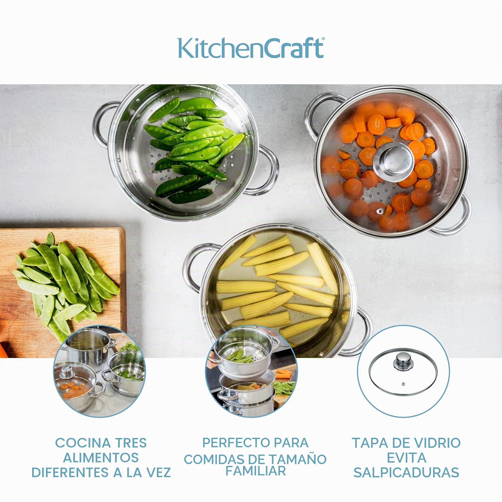 Clearview - Vaporera de 3 pisos de acero inoxidable (16 cm)