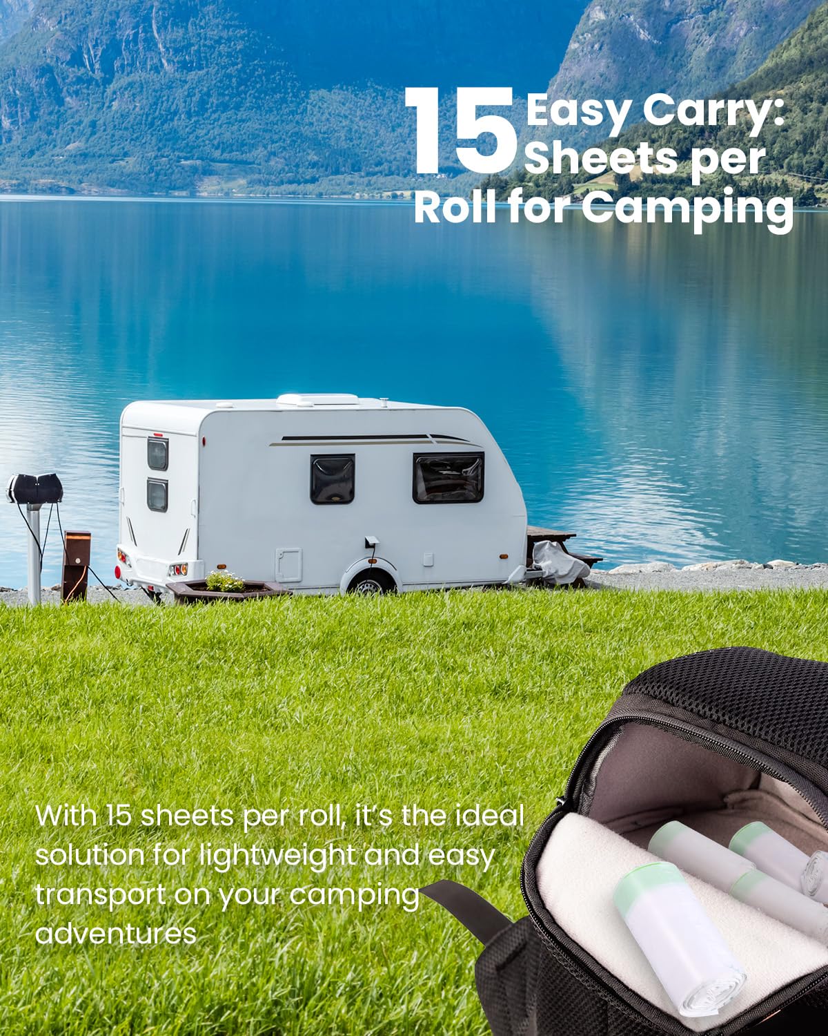 Forro de inodoro con almohadillas absorbentes, ajuste universal, bolsas de inodoro desechables, diseño inspirado en el campamento, ideal para el hogar, barco o camping, listo para lavado en seco