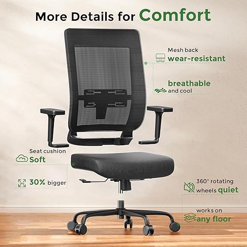 Miniatura 7 de Silla de oficina ergonómica de 350 libras de capacidad, 90-135 con bloqueo de inclinación y respaldo alto, con soporte lumbar ajustable,