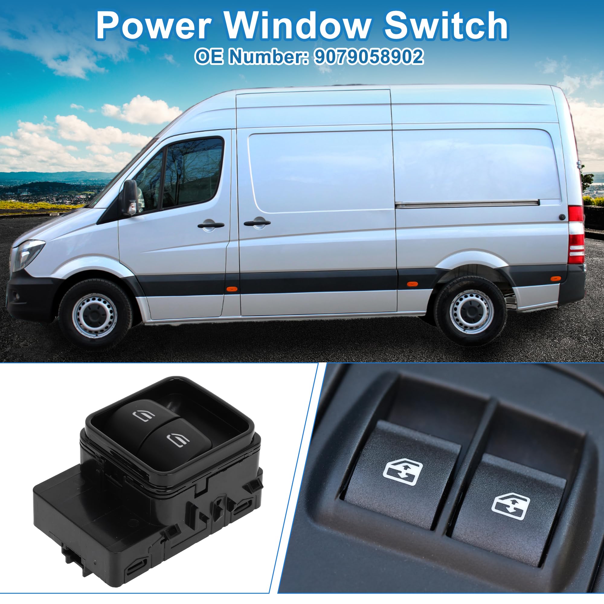 A ABSOPRO Interruttore Finestrino Elettrico Per Mercedes Sprinter 19-21 1pc | OE 9079058902, ABS, Nero, Lato Guidatore Anteriore, Controllo Finestrino, 3 Pin, 1 Pz