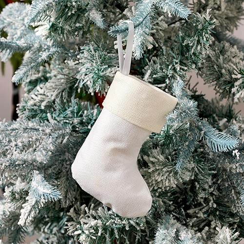 Miniatura 9 de 48 medias de Navidad de yute natural de arpillera de lino para colgar en la chimenea, regalos para colgar en la chimenea, decoración de Navidad de