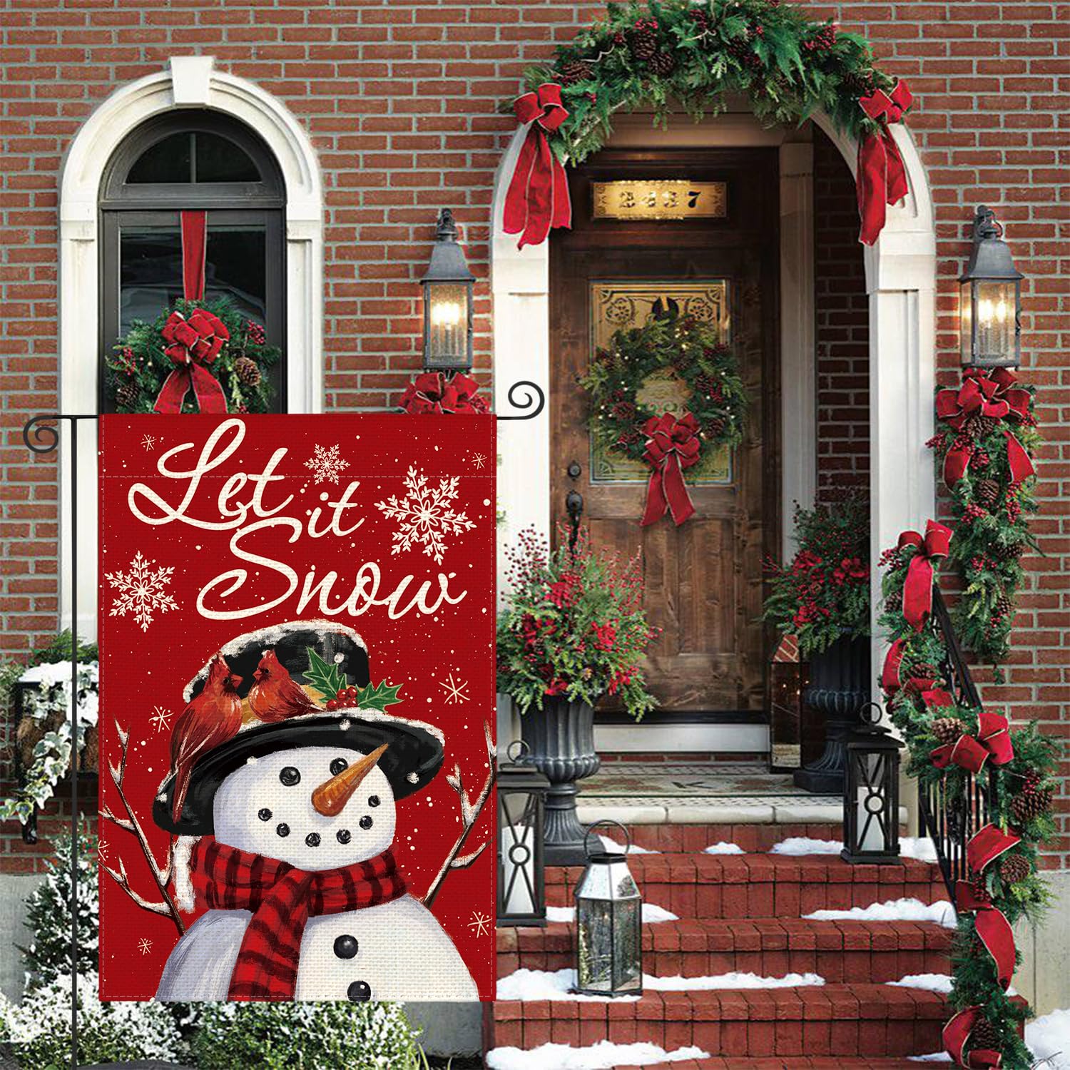 AVOIN Colorlife Let It Snow Snowman Drapeau Double Face Motif Bonhomme De Neige Décoration Extérieure 71 X 101 Cm