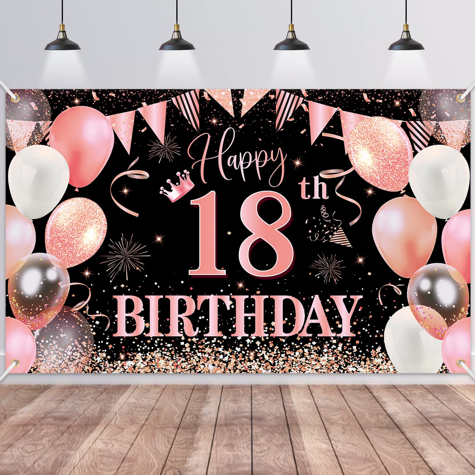 Decorazione Compleanno 18 Anni - Striscione Oro Rosa 180x90 Cm, Per Parete, Porta O Tavolo | Feste E Foto - Foto 5