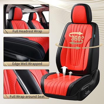 FLORICH Car Seat Covers, Premium Leatherette Car Seat Covers Full Set, Breathable Car Seat Cushion Front Seats and Back, Automotive Seat Protectors for Sedans Cars SUV Trucks, Black&Red