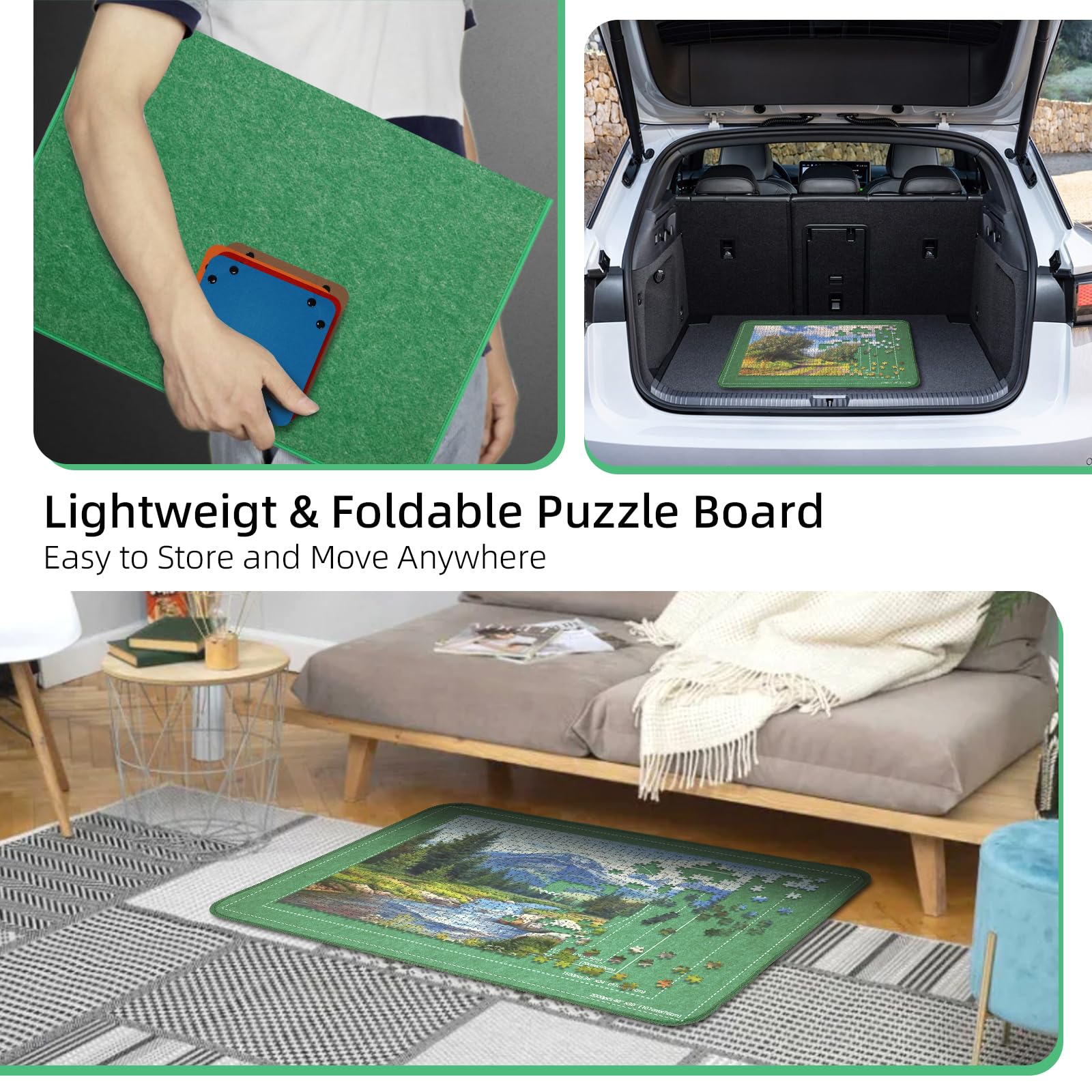Tablero de Rompecabezas Plegable de 2000 Piezas, Tapete Puzzle Portátil con 8 bandejas Coloridas y Cubierta, Mesa de Puzzle portátil y Ligera de Rompecabezas con líneas auxiliares
