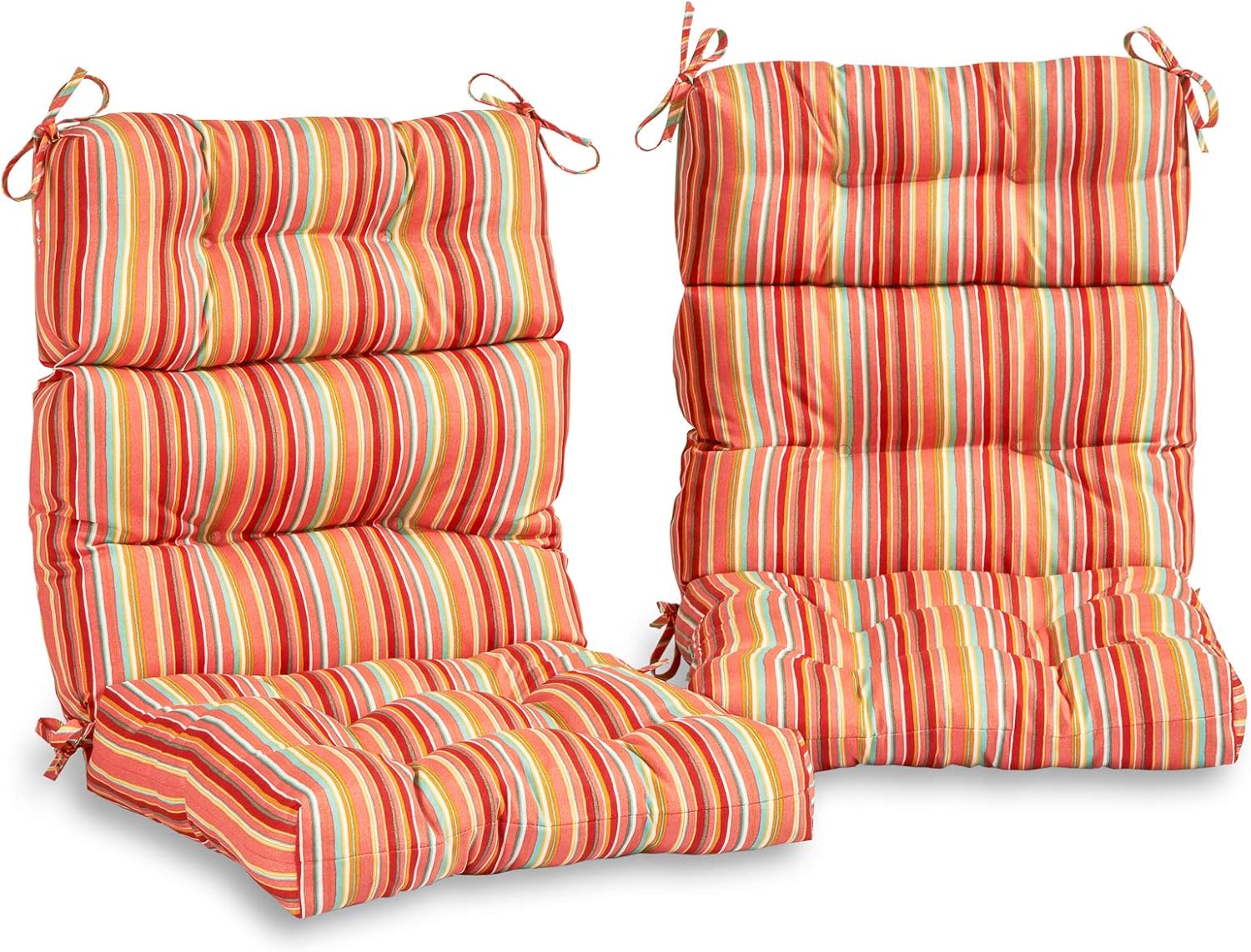 South Pine Porch Outdoor High-Back Chair Cushion (Set of 2), Sapphire Stripe