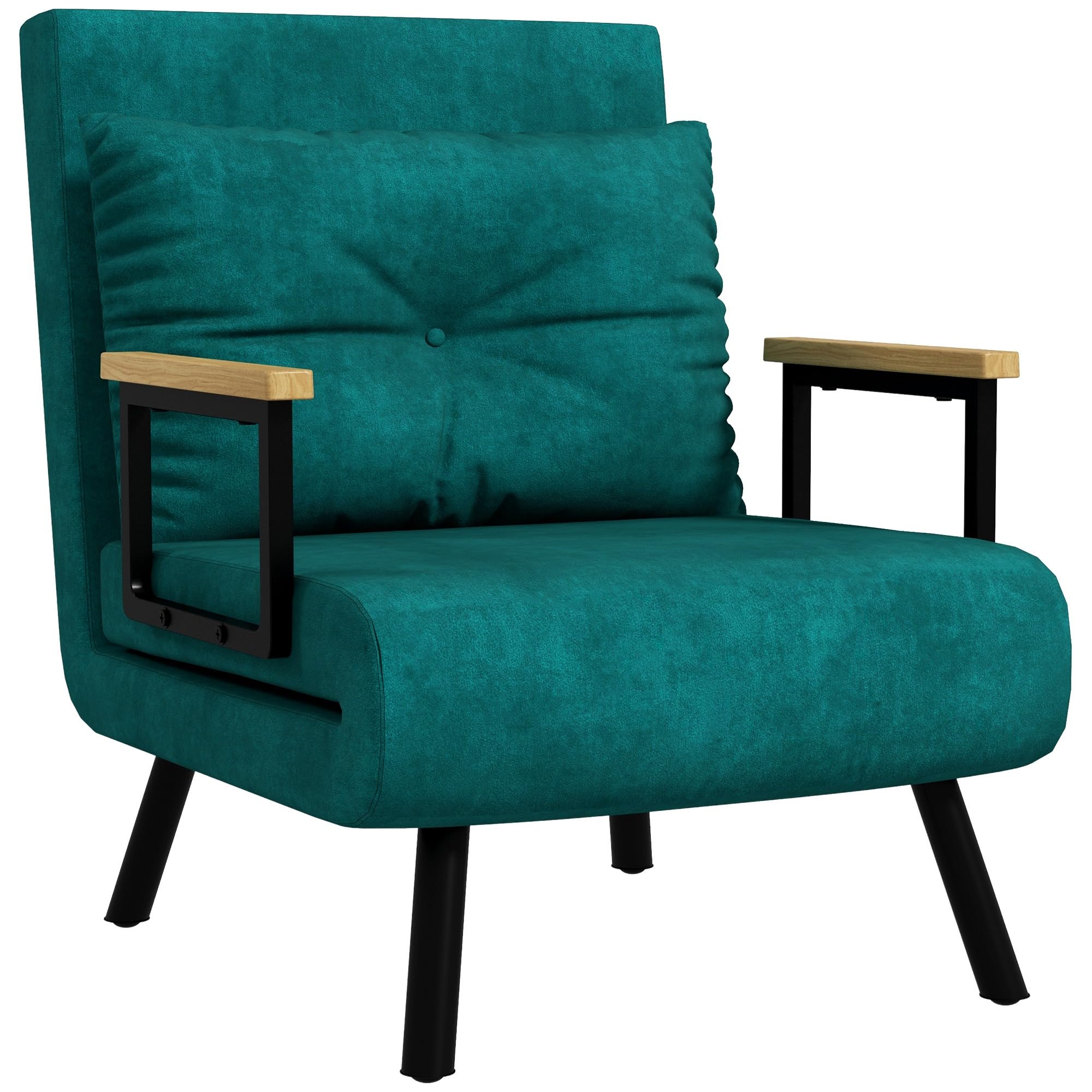HOMCOM fauteuil convertible 1 place, fauteuil-lit chauffeuse 3 en 1 avec dossier réglable 5 positions, oreiller, siège rembourré, tissu aspect velours, canapé-lit pour invités, salon, bureau, vert