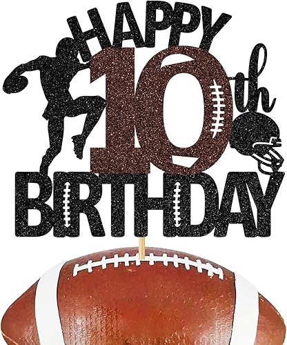 Decoración para tartas de fútbol americano de 10 años, decoración de fiesta de cumpleaños de 10 años para niño