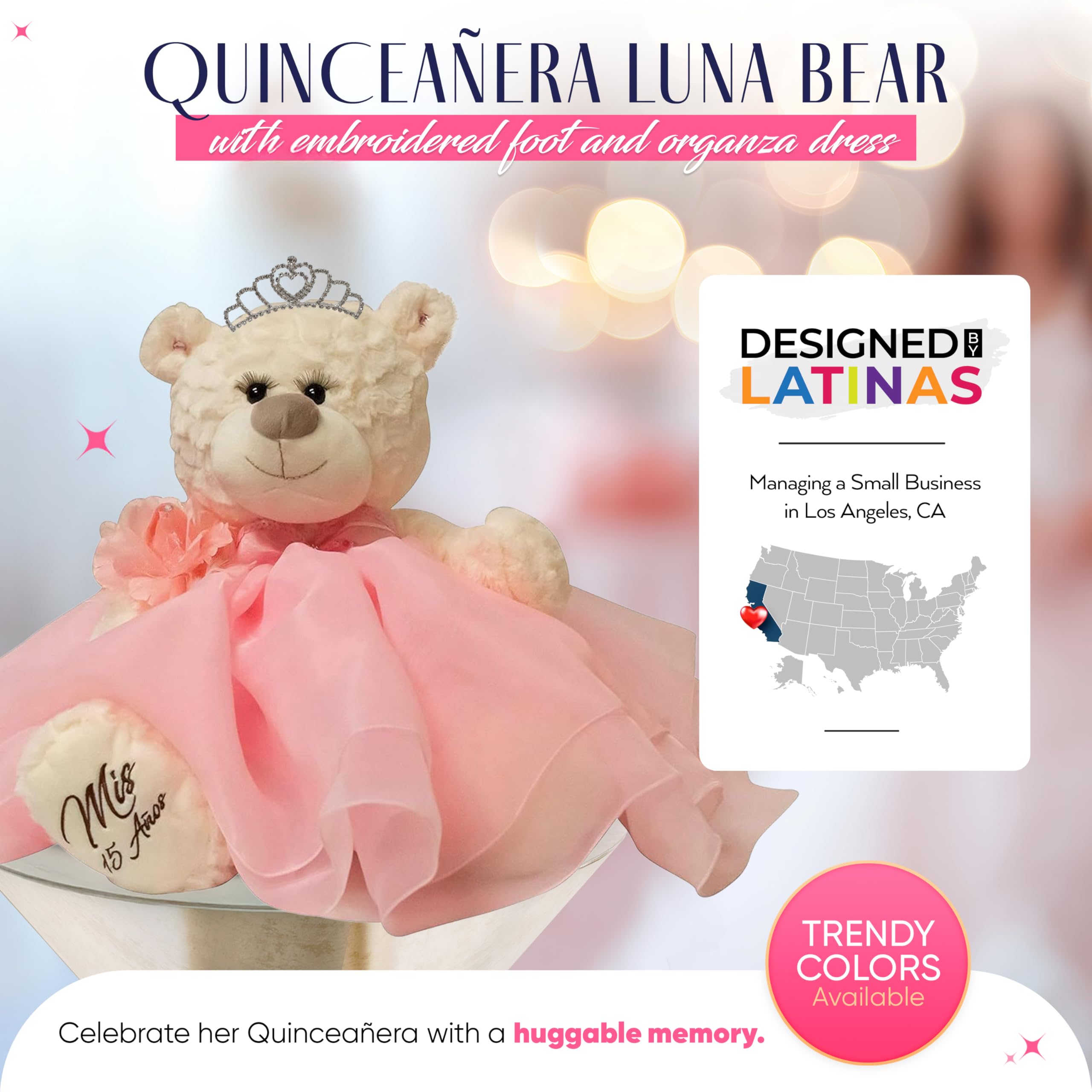 KINNEX Quinceanera Last Doll Teddy Bear – 20" Blue Dressed Bear With Tiara & Bouquet, Centerpiece Gift
