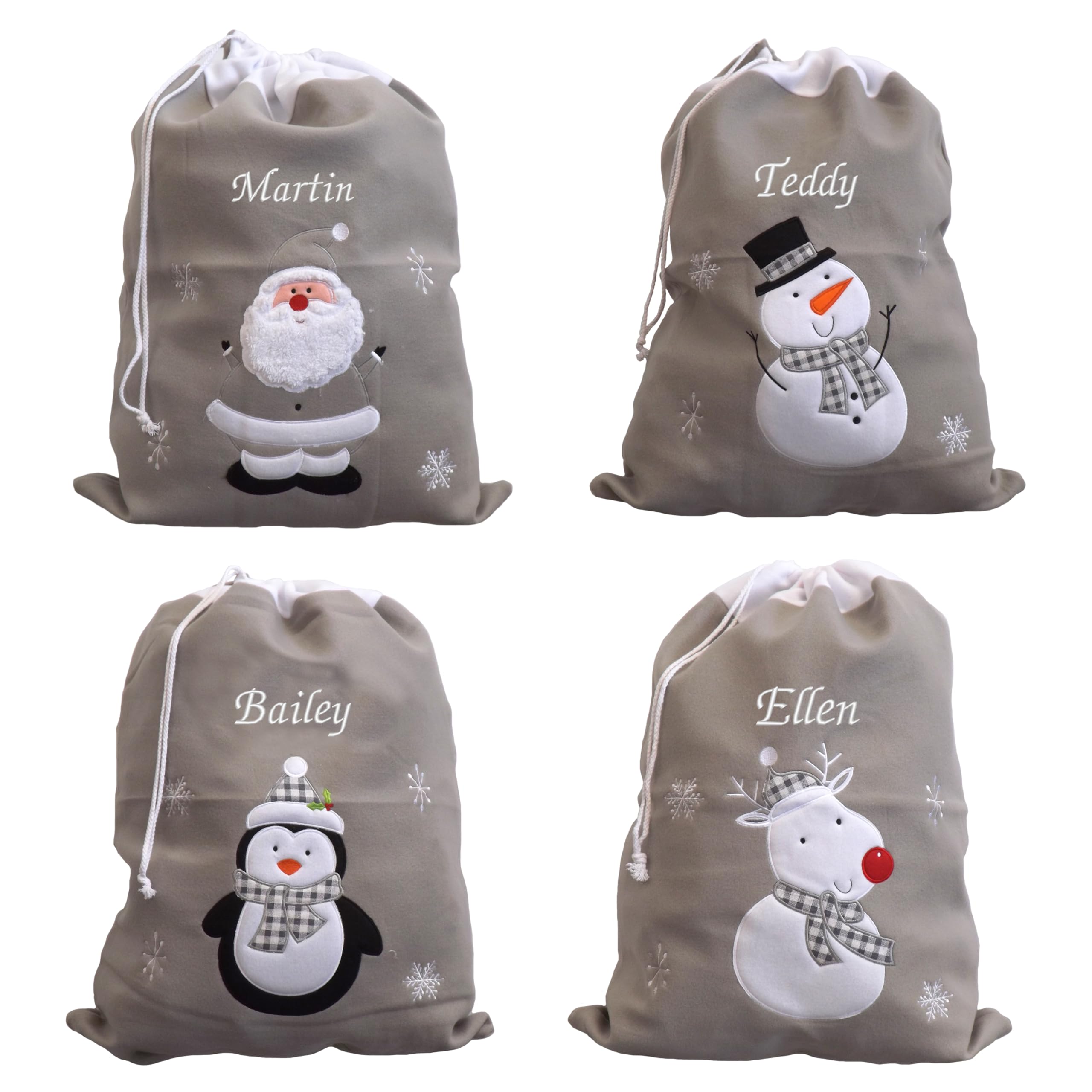 Always Personal Penguin Personalised Embroidered Christmas Xmas Silver Character Santa Sacks - Santa, Snowman, Reindeer Or With Custom Name (Penguin)